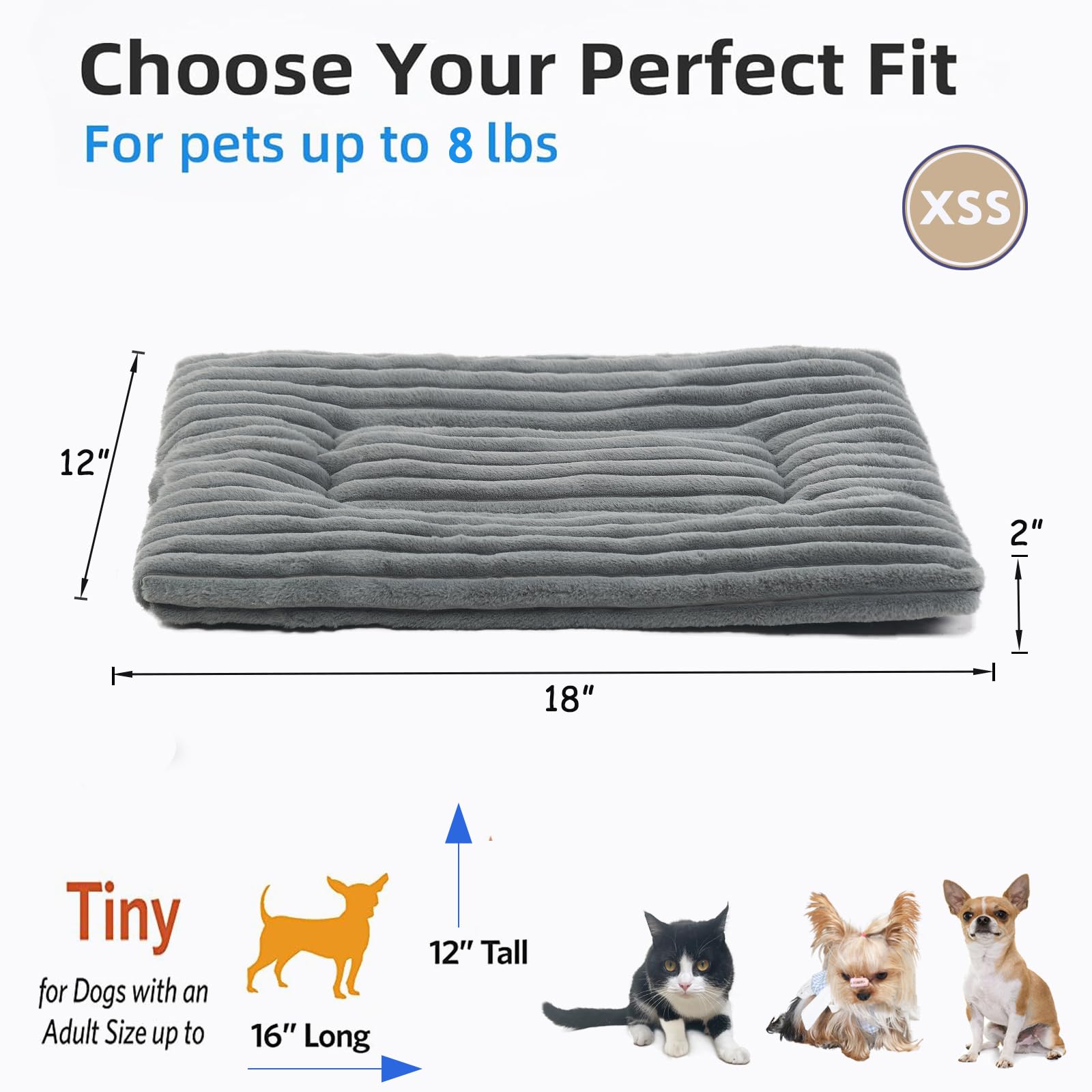 Extra Small Dog Crate Pad 18 X 12 Dog Beds For Tiny Dogs Deluxe Corduroy Fleece Fluffy Comfy Kennel Pad Washable Cute Flat Cat B