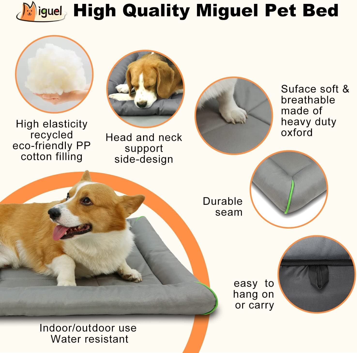 Miguel Outdoor Waterproof Dog Bed For Metal Dog Crates Water-Resistant Oxford All Weather Pet Mat Heavy Duty Durable Easy Clean Travel Indoor Outdoor Puppy Bed(42Inch Dog Bed Dog Crate,Gray)