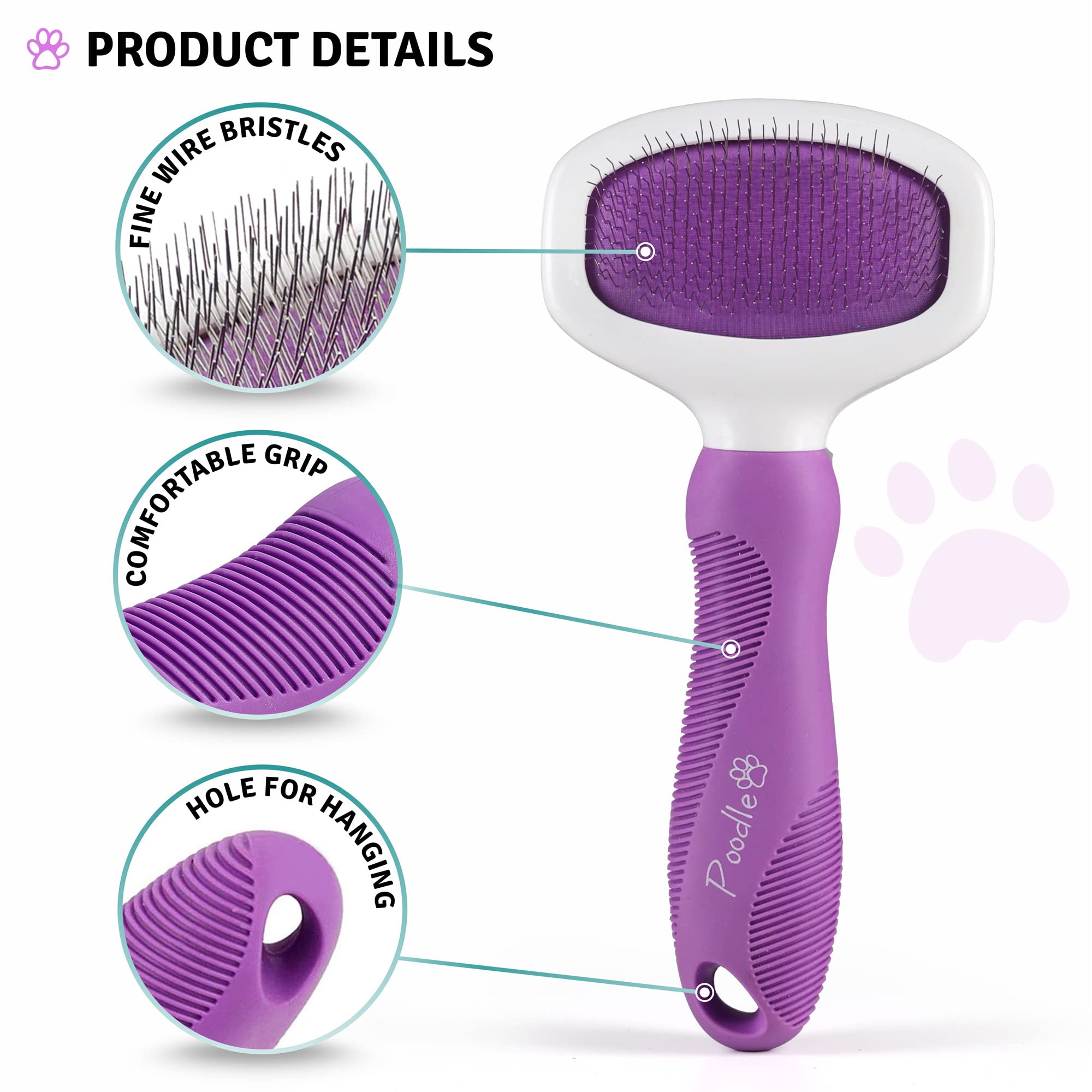 Poodle Pet Slicker Brush For Dogs, Cats, Rabbits - Dog Slicker Brush For Matted/Loose Hair, Fur, Knot - Doodle Brush For Dogs Short Hair & Long Hair - Dog Brush For Goldendoodle Grooming & Shredding