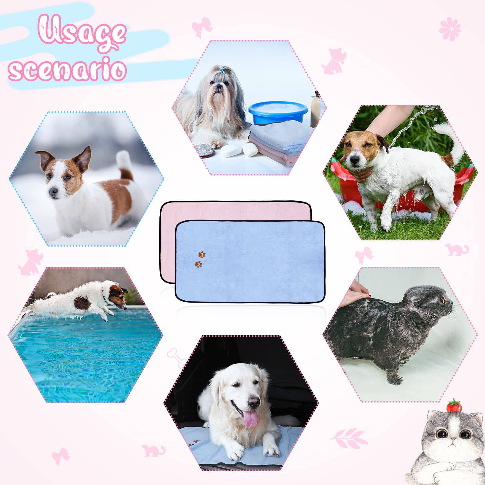 4 Pack Dog Towels For Drying Dogs Microfiber Dog Towel Soft Absorbent Pet Bath Towel Dog Drying Grooming Towel With Embroidered Paw For Pet Dogs Cats Bathing And Grooming (Blue, Pink, 35 X 20 Inch)