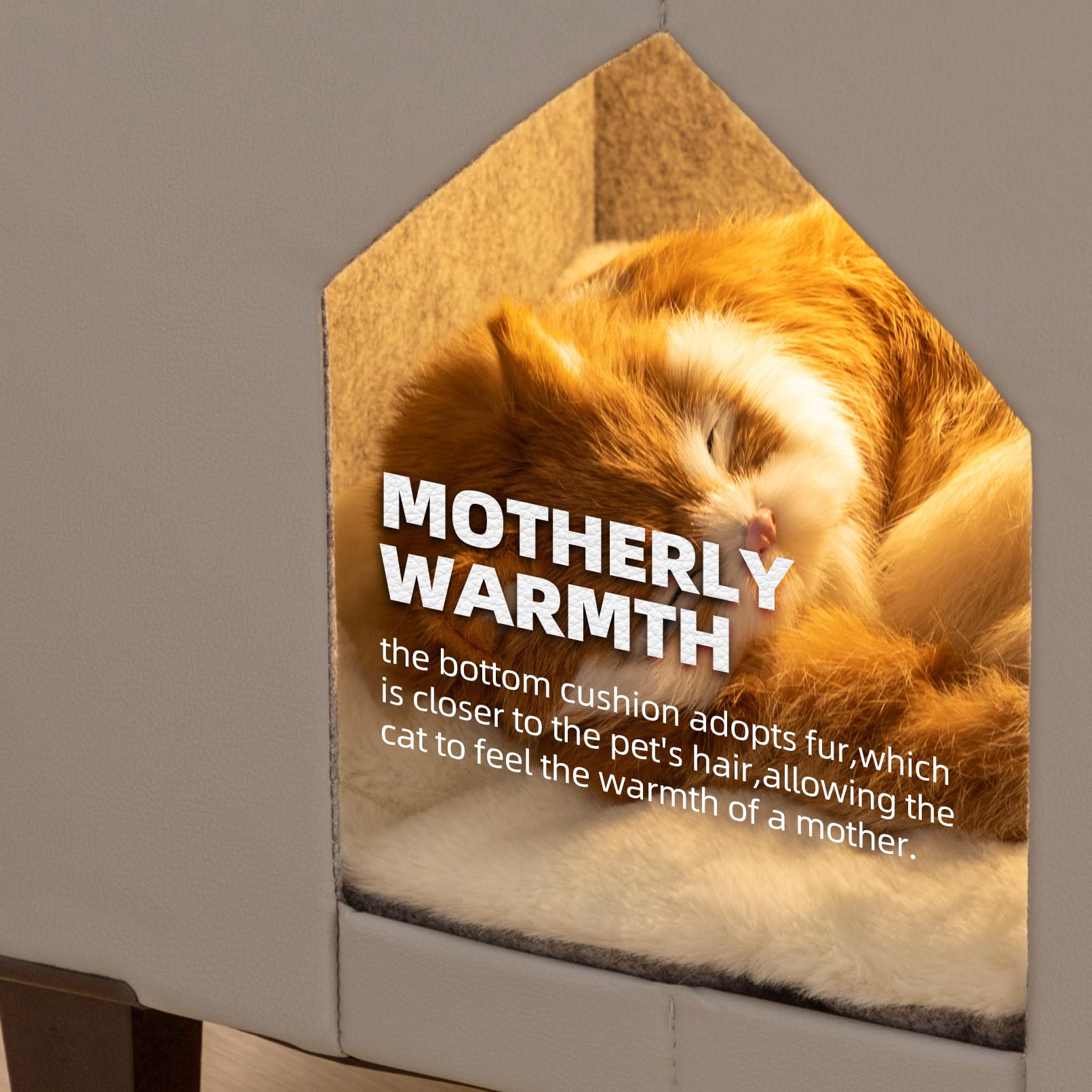 Nuromy Cat Condo & Hideaway - Large Scratch Pad, Leather Cat Bed & Side Table, Grey