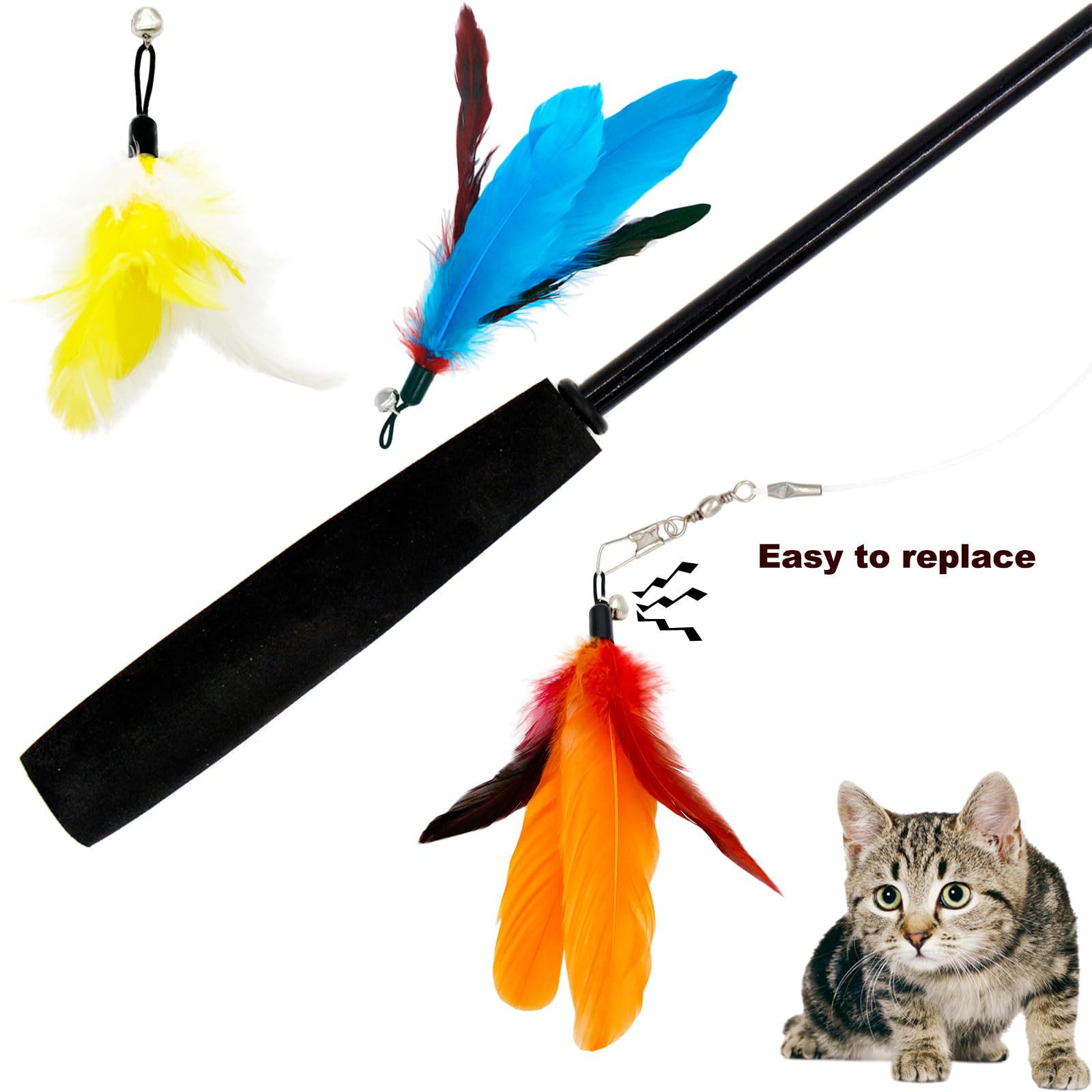 Tienailing Cat Feather Toys Refills Cat Wand Replacement Feathers, 14 Pcs Feathers Cat Toy Refills, Cat Toys Feathers For Cat Wand