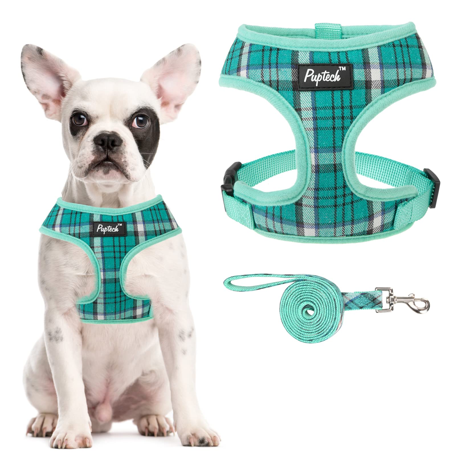 Pupteck Soft Mesh Dog Harness And Leash Set Pet Puppy Cat Comfort Padded Vest No Pull Harnesses, Green, L