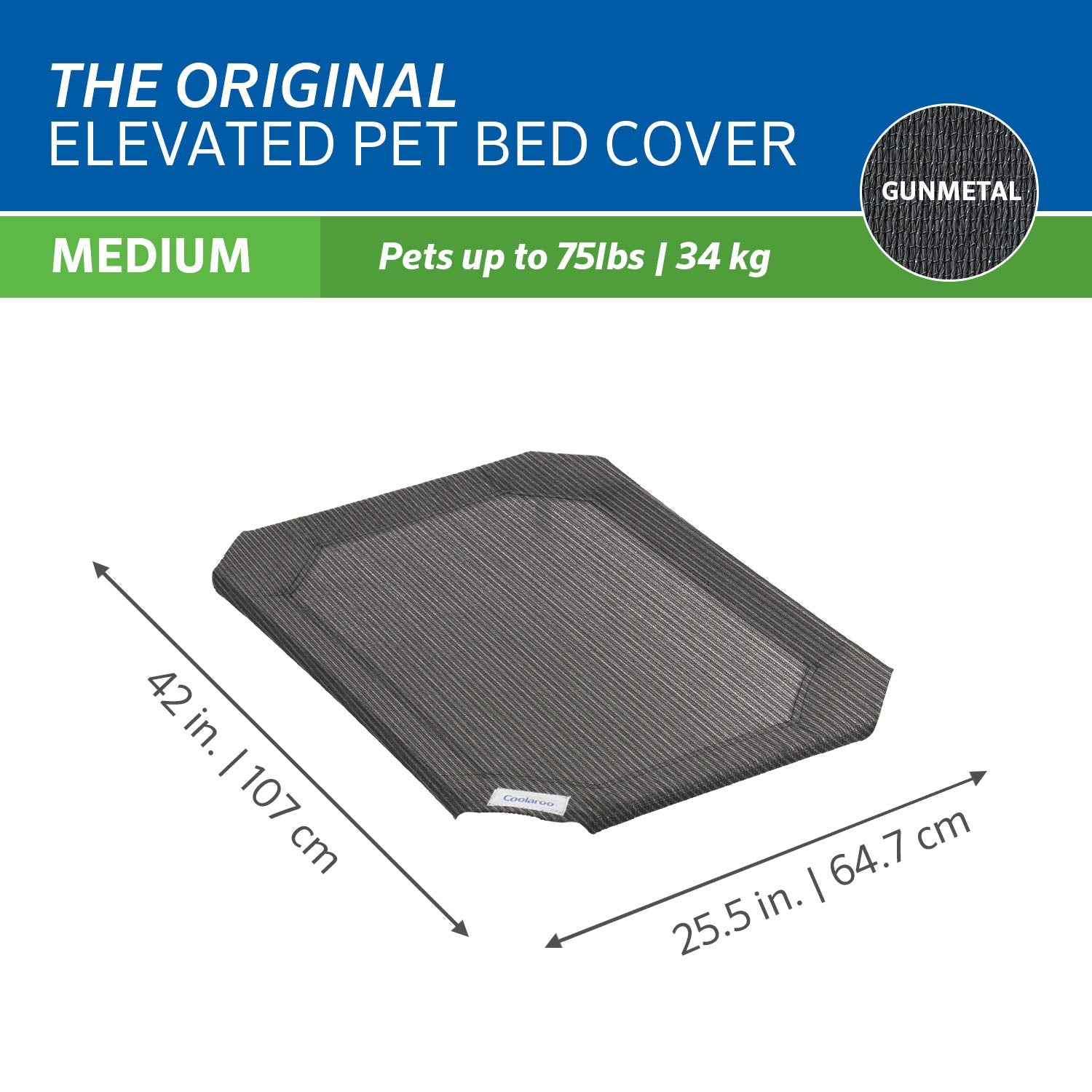 Coolaroo Original Pet Bed Replacement Cover - Gunmetal - Medium (35'' X 25.5'')