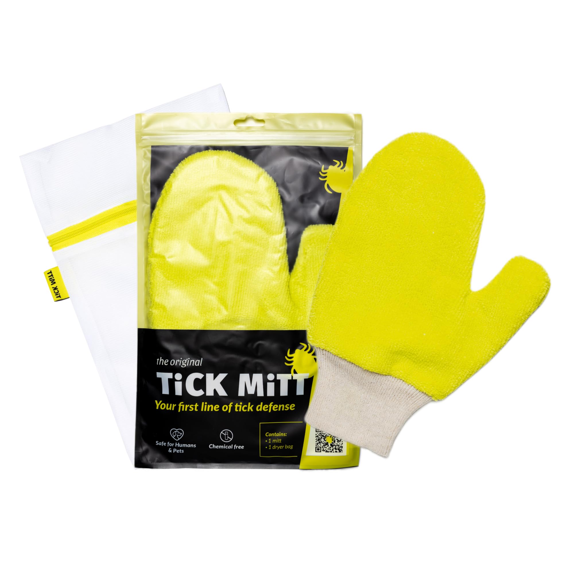 TiCK MiTT Yellow Tick Removal Glove for Humans & Pets - Safely Remove Ticks Effortlessly, Chemical-Free, Durable, Portable Tick 