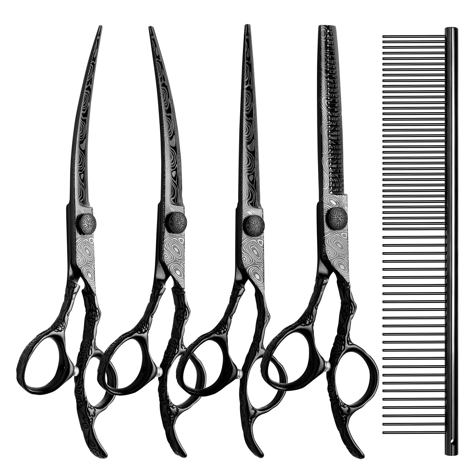Citywish Dog Grooming Scissors,Black With Safety Round Tips,5 In 1 Curved Dog Scissors For Grooming,Professional Pet Grooming Sh