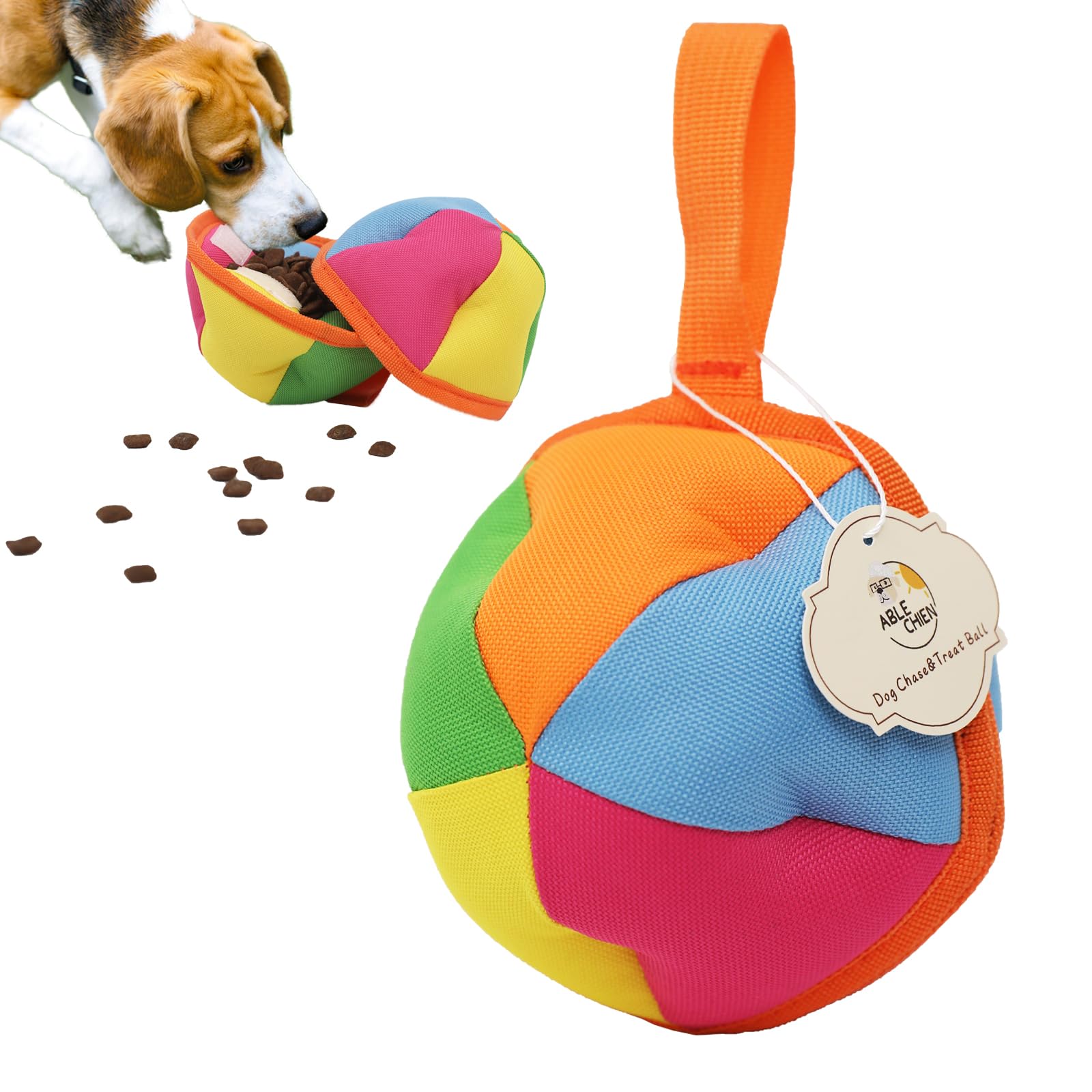 Ablechien Dog Chase & Treat Ball, Snuffle Ball For Dogs, Interactive Dog Toy For All Breeds Size With Storage Bag, Enrichment To