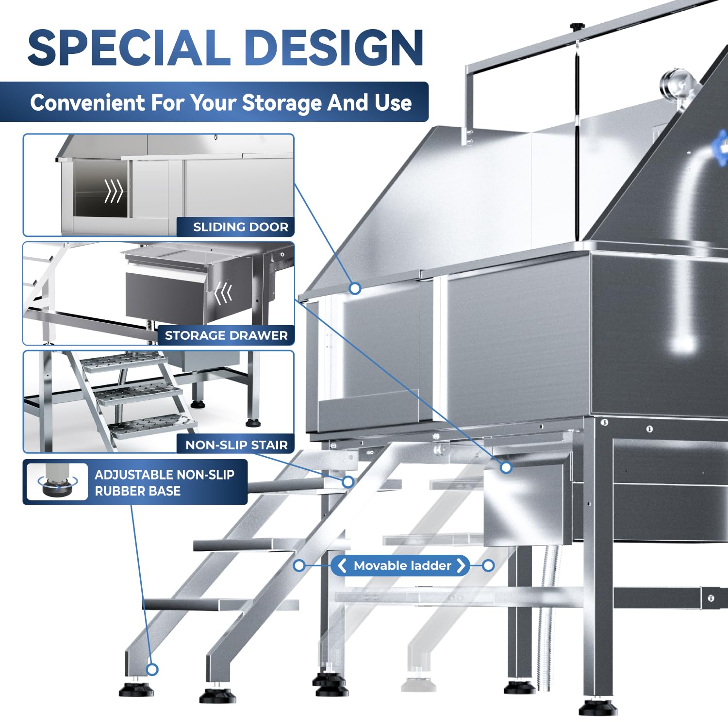 Dytrend Dog Washing Station For Home, Professional 46'' Stainless Steel Dog Bathing Station, Height Adjustable Dog Grooming Tub