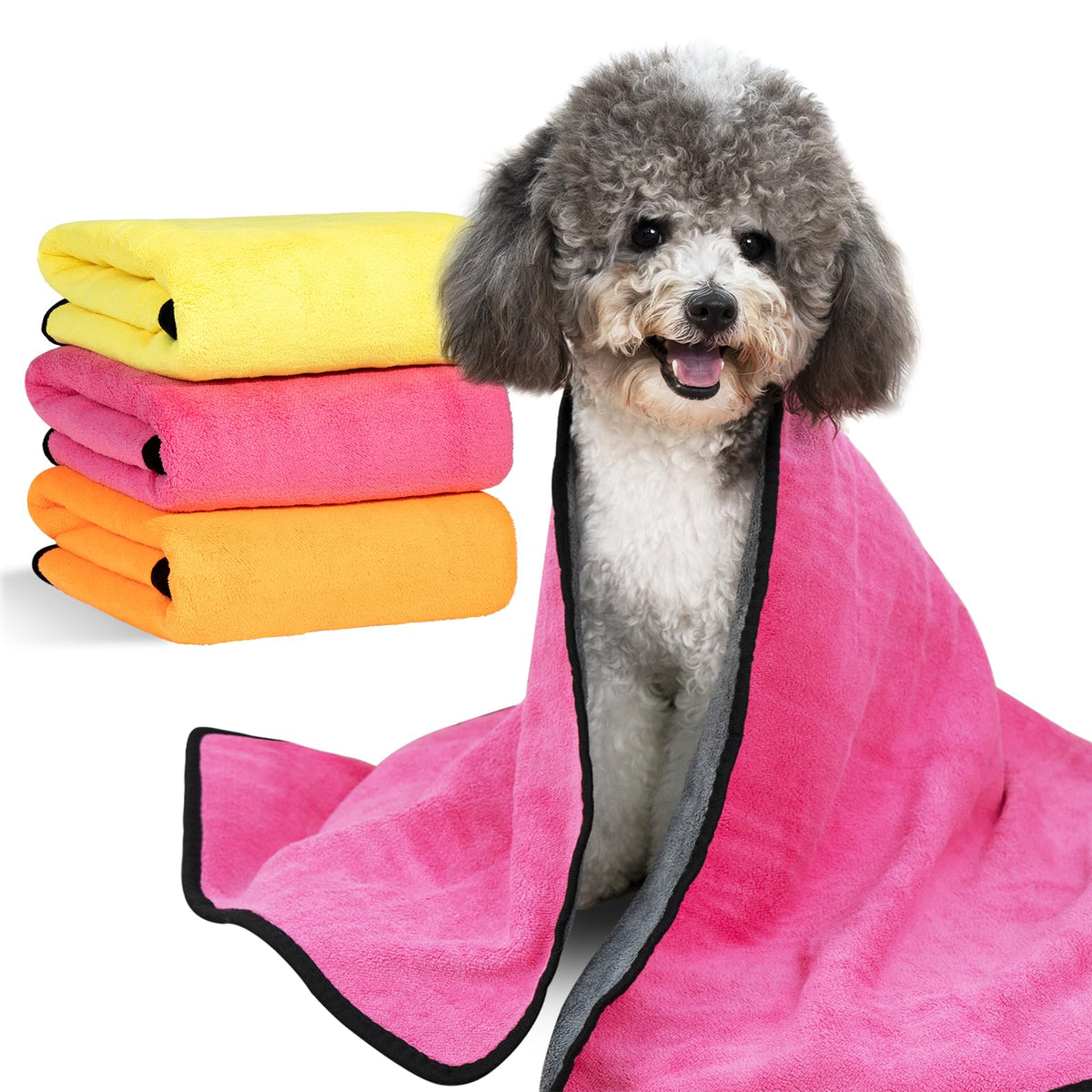 Micooyo 3Pcs Dog Towels For Drying, Super Absorbent Pet Grooming Towels, Quick Drying Dog Bath Towels For Puppy Cats (Yellow, Pi