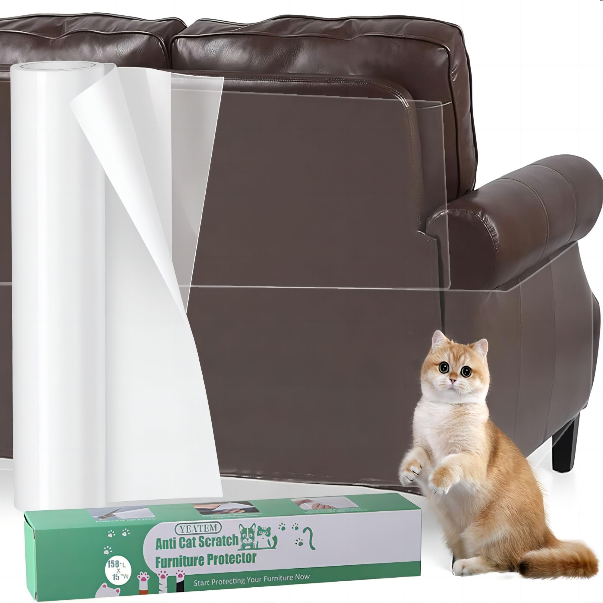 Zernber Cat Couch Protector - Thickened 158'X15' Vinyl Anti-Scratch Furniture Protector For Cats