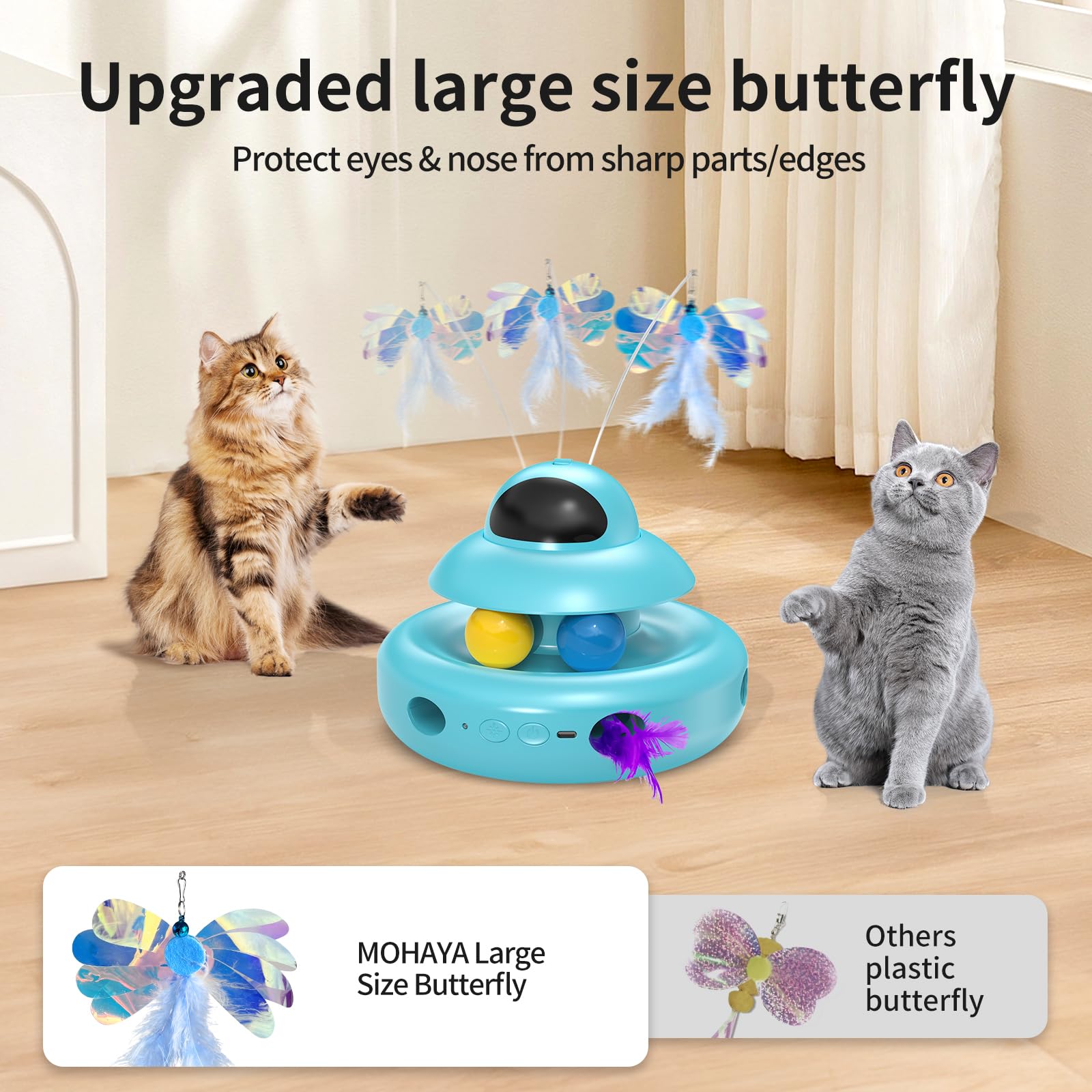Mohaya Cat Toys,4-In-1 Automatic Kitten Toy For Bored Indoor Adult Cats,Lectric Flying Butterfly,Whack A Mole,Feather Track Ball