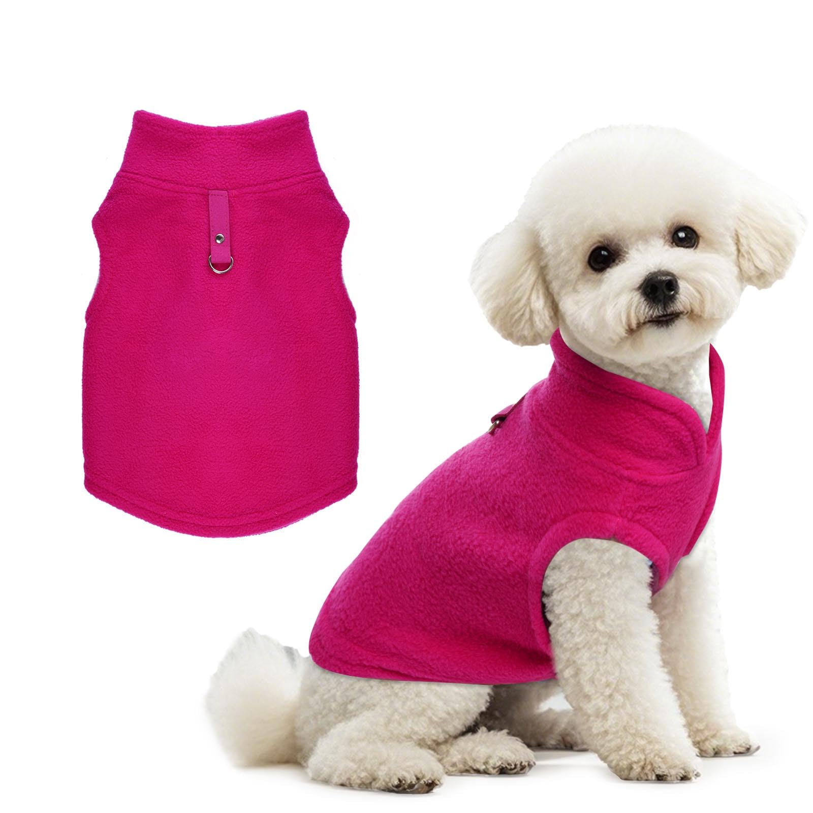 Rbenxia Rose Red Dog Sweater With Leash Ring Soft Fleece Vest Pullover Warm Jacket Pet Clothes Winter Outfits For Small Puppy Ca