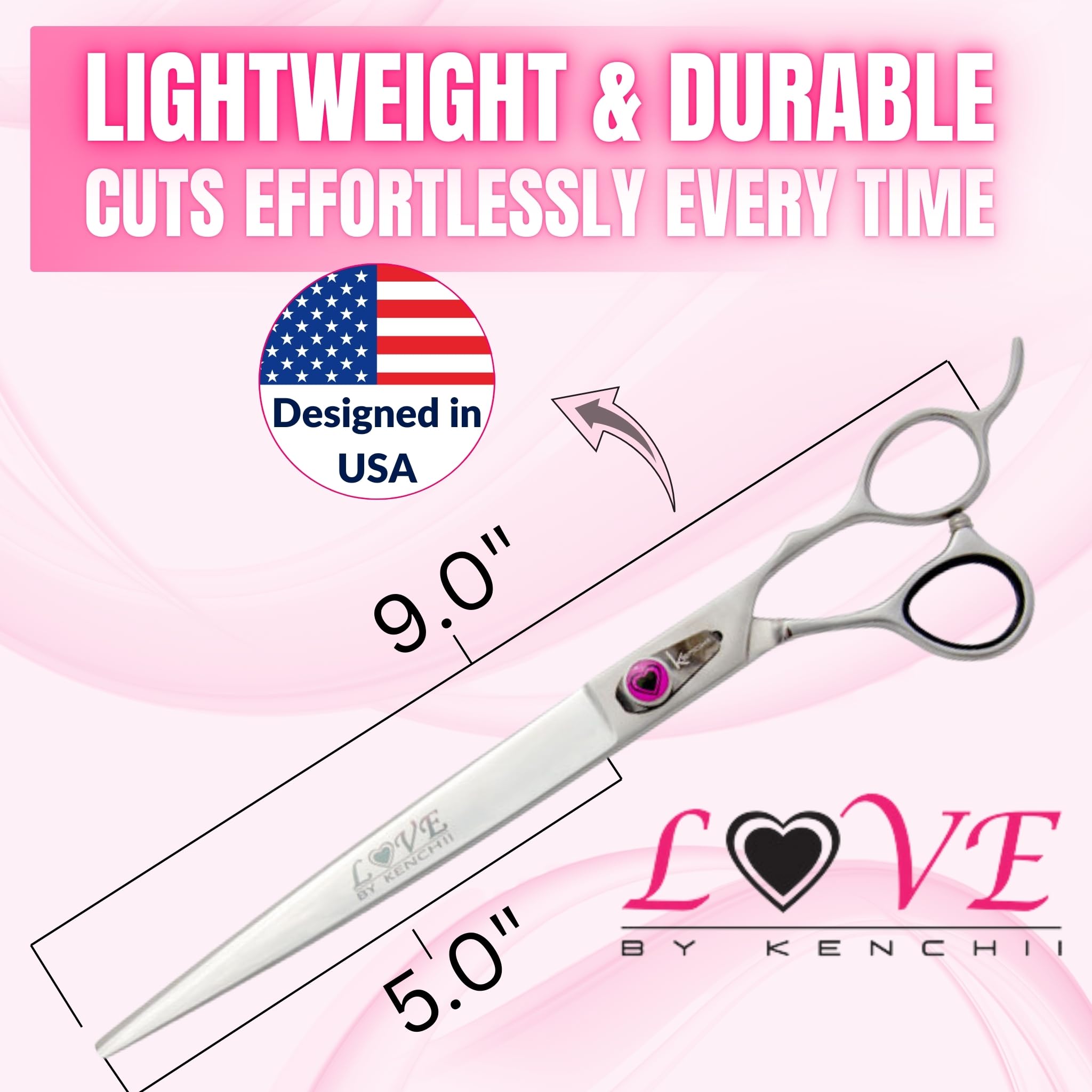 Kenchii Love Dog Grooming Scissors, 9 Inch Straight Shears, Dog Scissors for Grooming, Professional Pet Grooming Scissors, Heavy