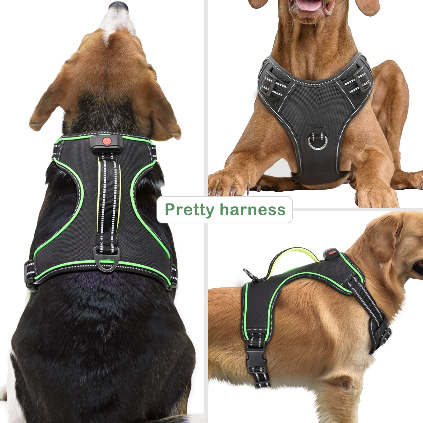 Vizbrite Light Up Dog Harness, No Pull Led Dog Harness With Handle, Rechargeable Lighted Safety Vest For Small Medium Large Dogs