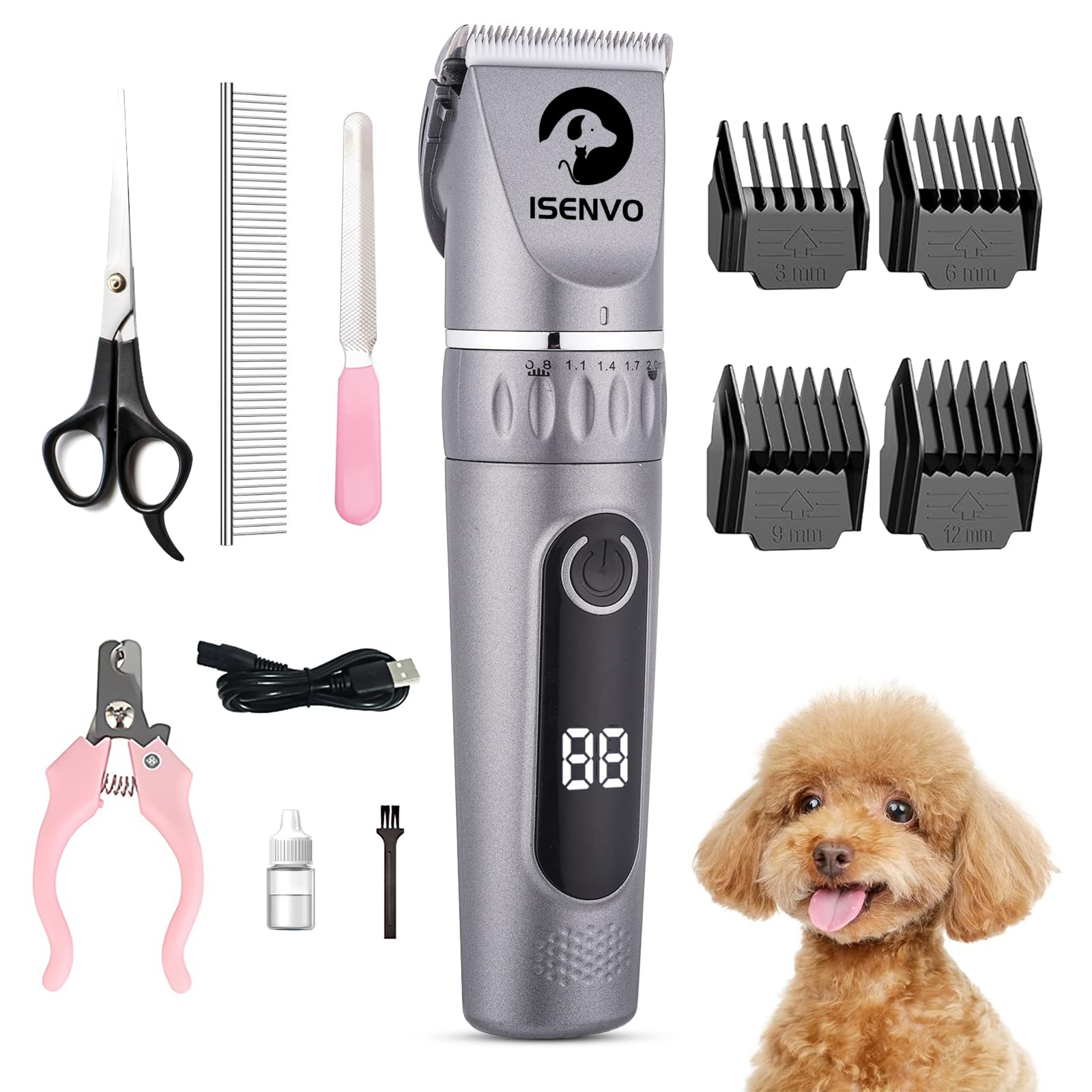 Dog Clippers For Grooming, Dog Grooming Kit For Heavy Thick Coats, Rechargeable Dog Clippers, Low Noise, Cordless, Dog Grooming 