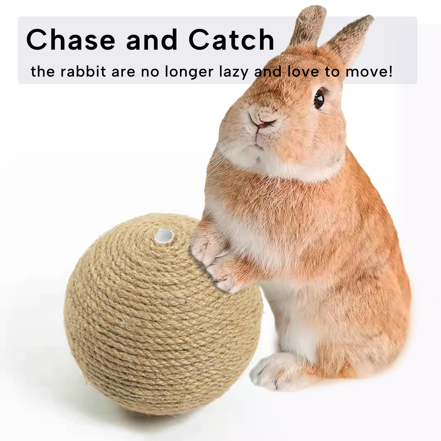 Keyide Extra Large Rabbit Ball Toy, 4.7In Natural Sisal Bunny Scratch Ball, Interactive Small Animal Toys For Chinchilla Guinea