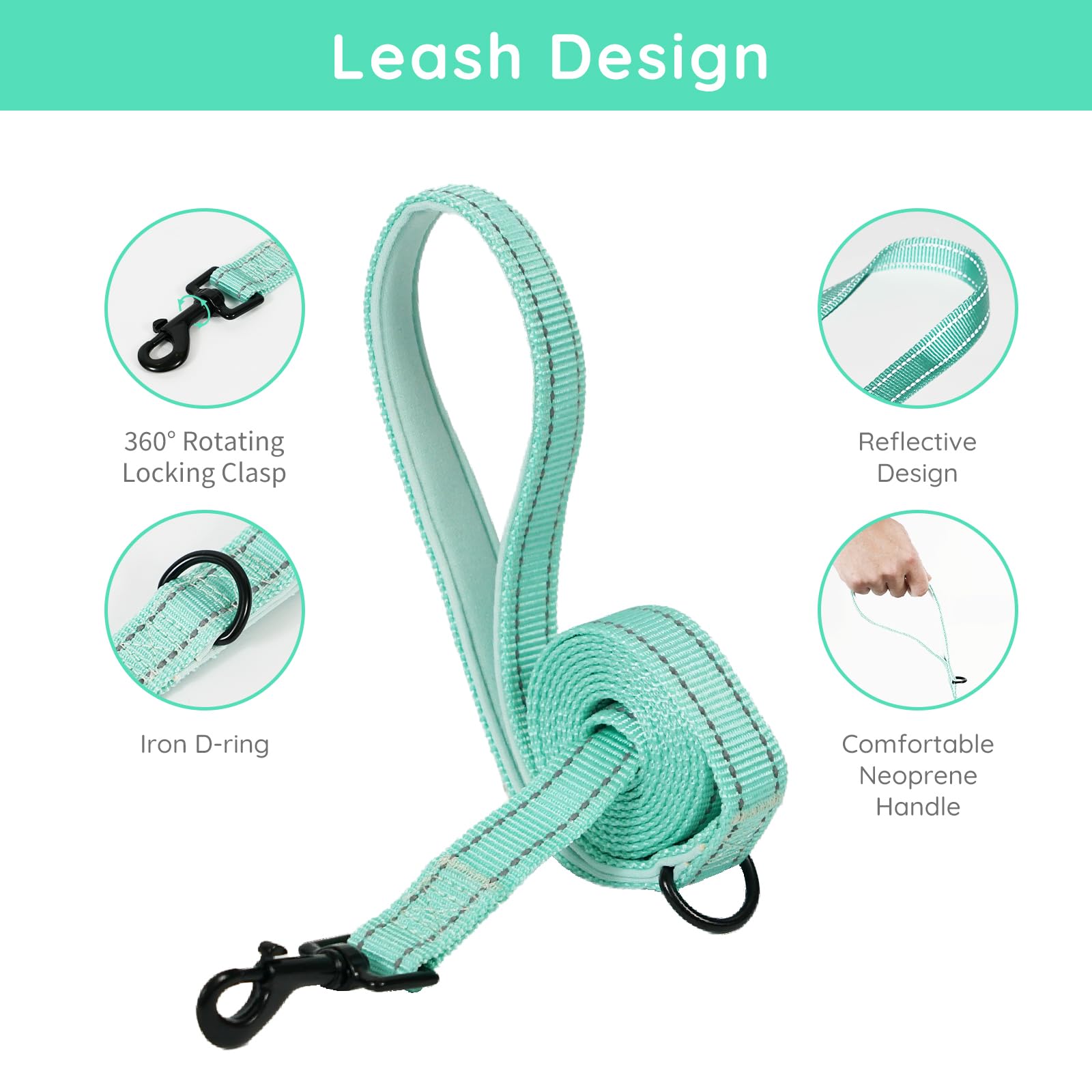 Bella & Pal Small Dog Harness With Leash Set, Light Green, Size S, No Pull, Reflective Strips, Step-In Design