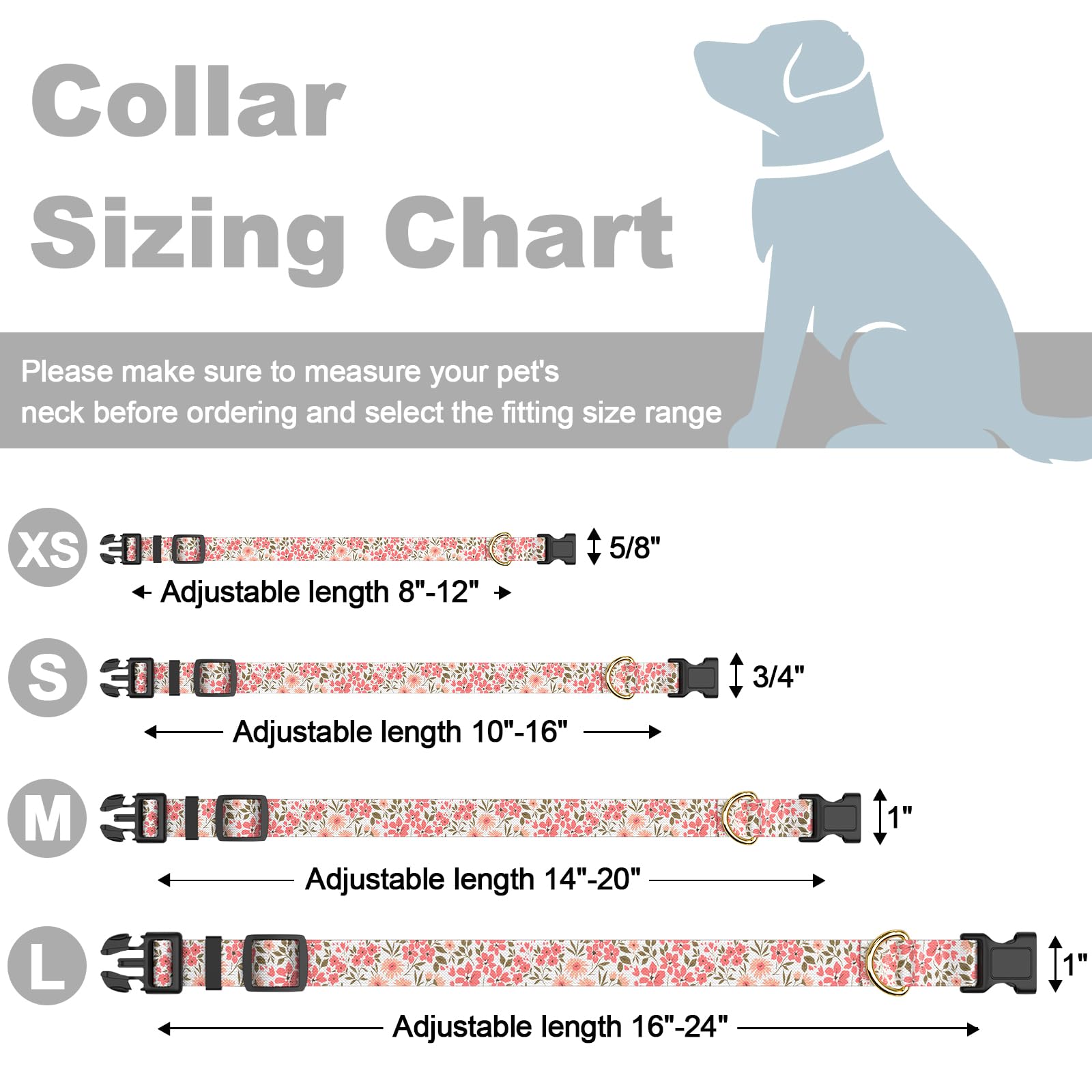 Rnivvi Dog Collar For Large Dogs, Cute Floral Heavy Duty Adjustable Puppy Collar With Quick Release Buckle For Girl & Female, Pe