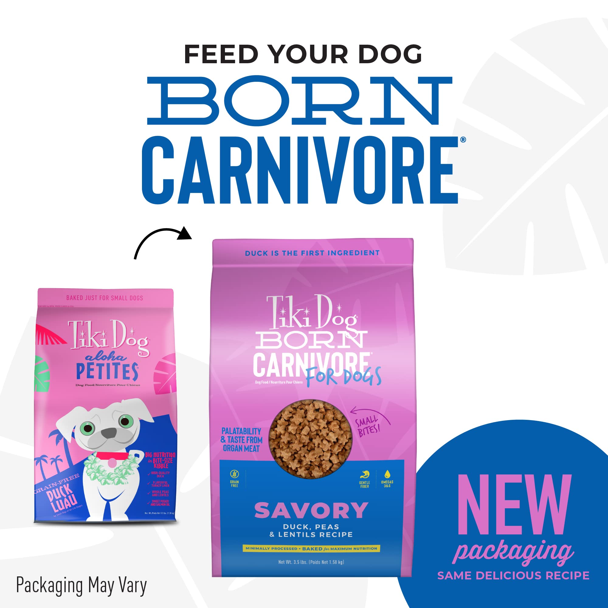 Tiki Dog Born Carnivore for Dogs, Savory Duck, Peas & Lentils Recipe, Grain Free Baked Kibble for Maximum Nutrition, For Adult D