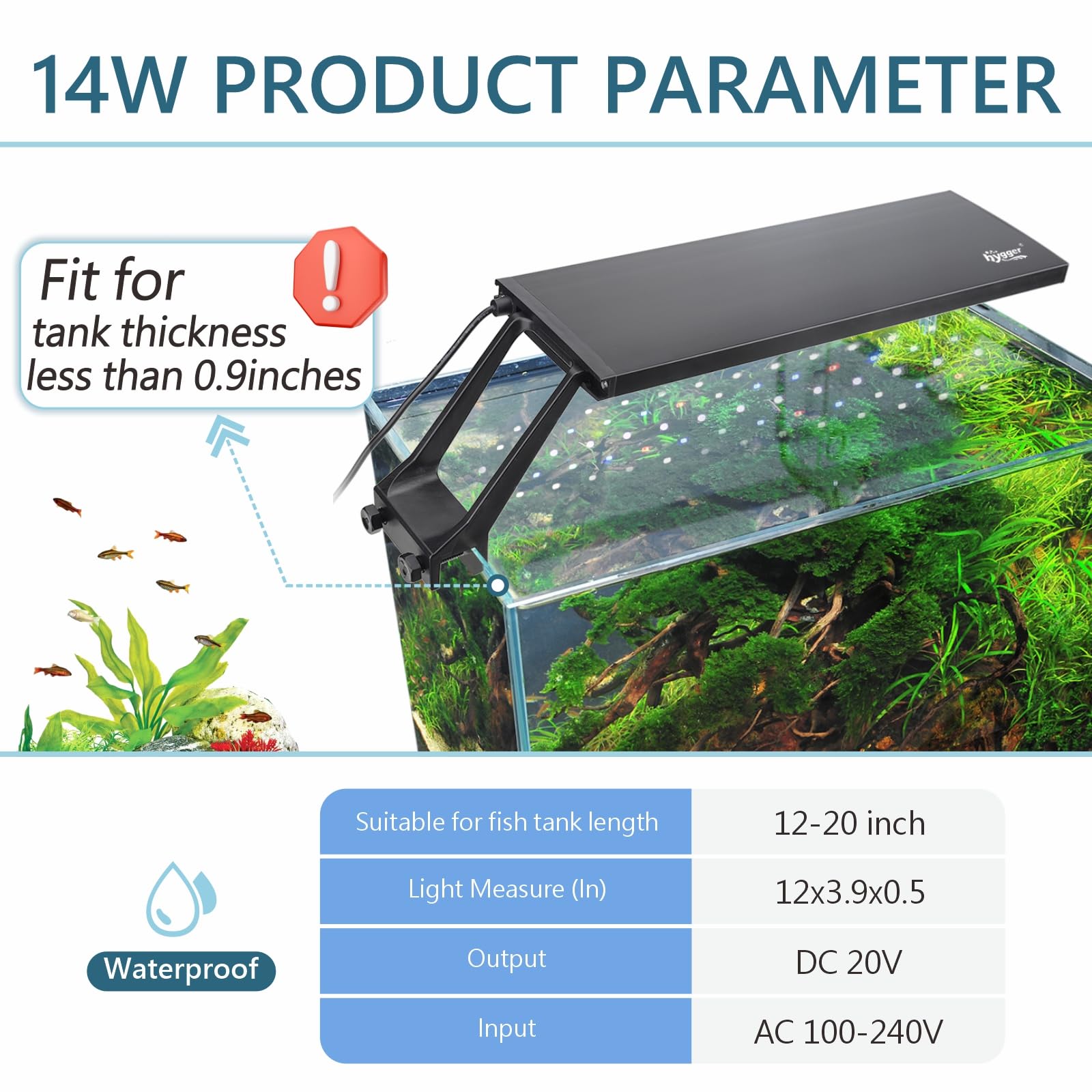 Hygger Clip On 24/7 Lighting Aquarium Led Light, 14W Sunrise-Daylight-Moonlight And Diy Mode, Adjustable Timer / Brightness Fish Tank Light With 7 Colors For Planted Tank