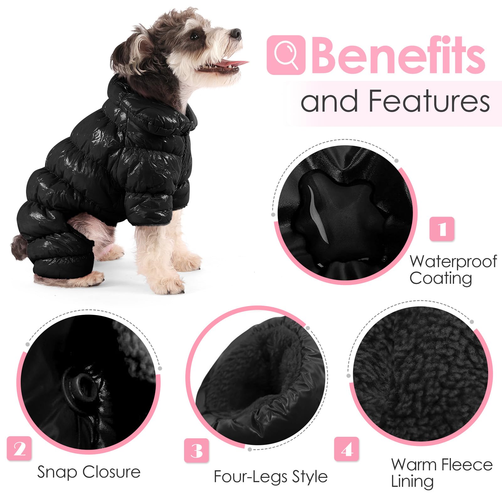 AOFITEE Dog Coat - Waterproof & Windproof Puppy Jacket for Winter, Fullbody Snowsuit, Fleece Vest, Black 2XL