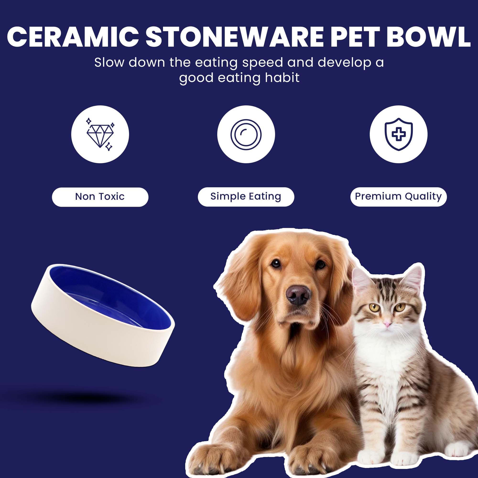 Spot By Ethical Products - Ceramic Stoneware Pet Bowl For Cats And Small Dogs, Classic Heavy Duty Non Slip Ceramic Cat Dish Dog