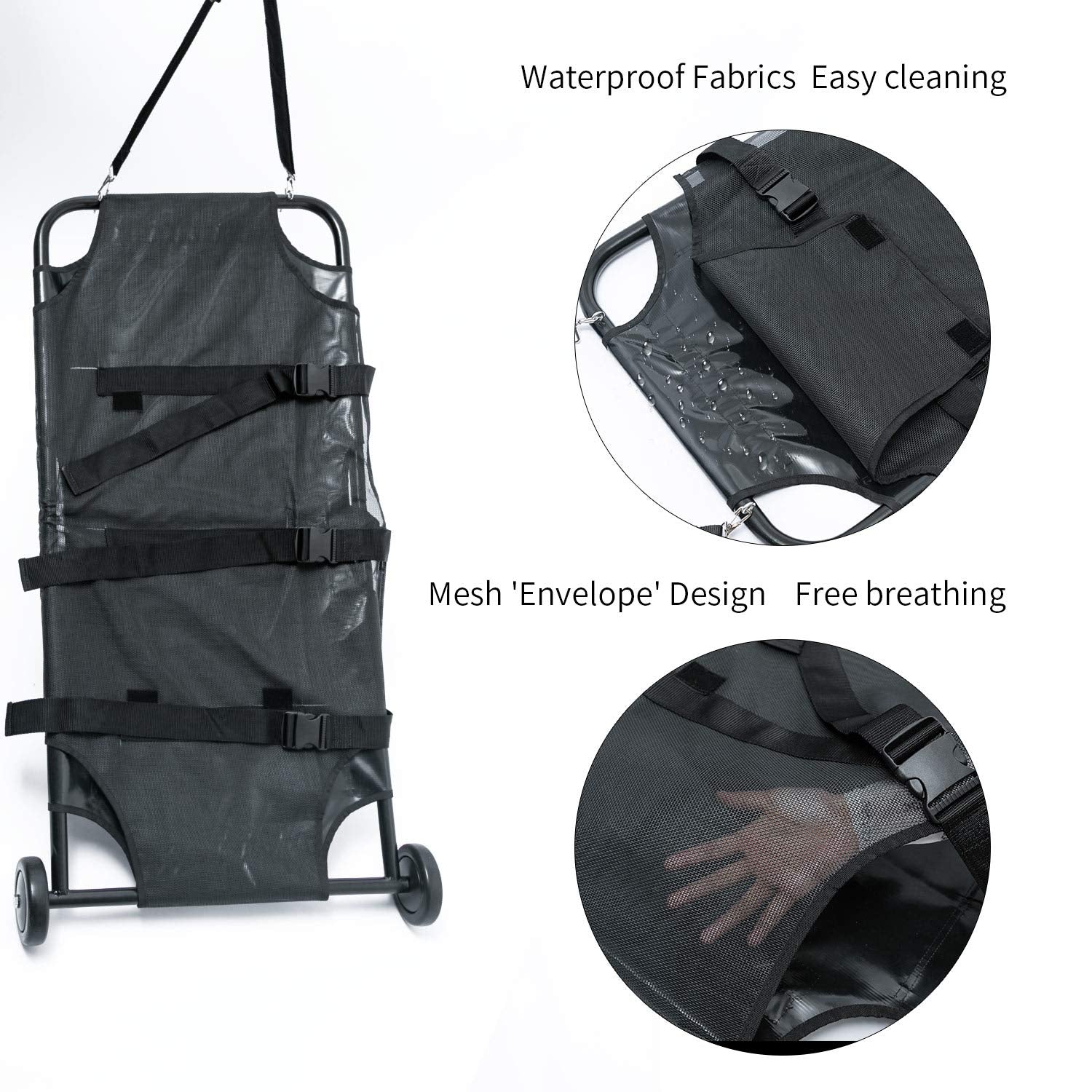 TUNTROL 45x22 Inch Large Dog Stretcher with Noiseless Wheels, 250lbs Capacity Pet Transport Trolley, Black Animal Gurney Carrier