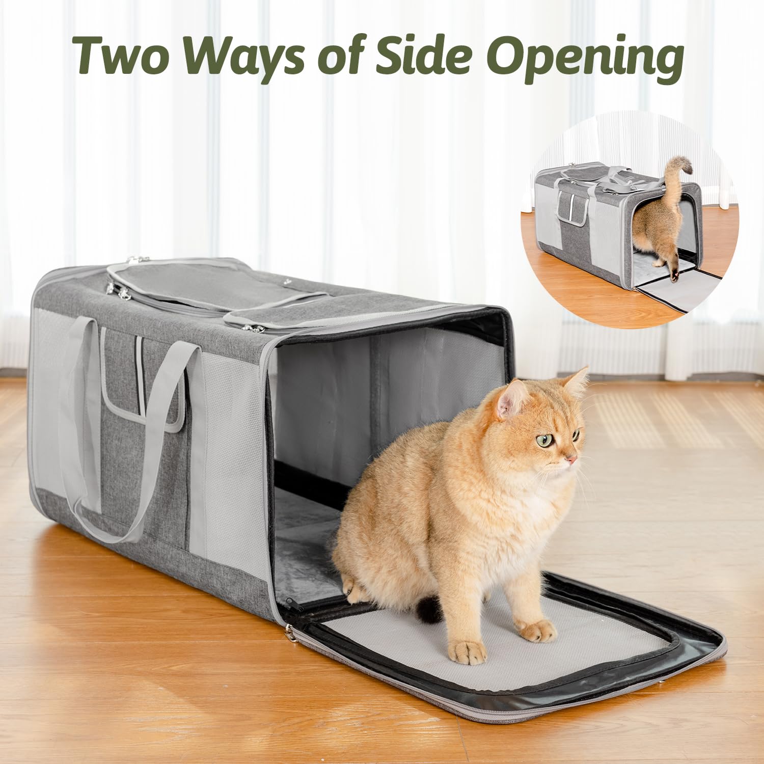 Sedioso Extra Large Cat Carrier for 2 Cats, 24x 14x 16in Pet Carrier for Cat and Dog Up to 40lbs, All-Sided Large Mesh Cat Carri