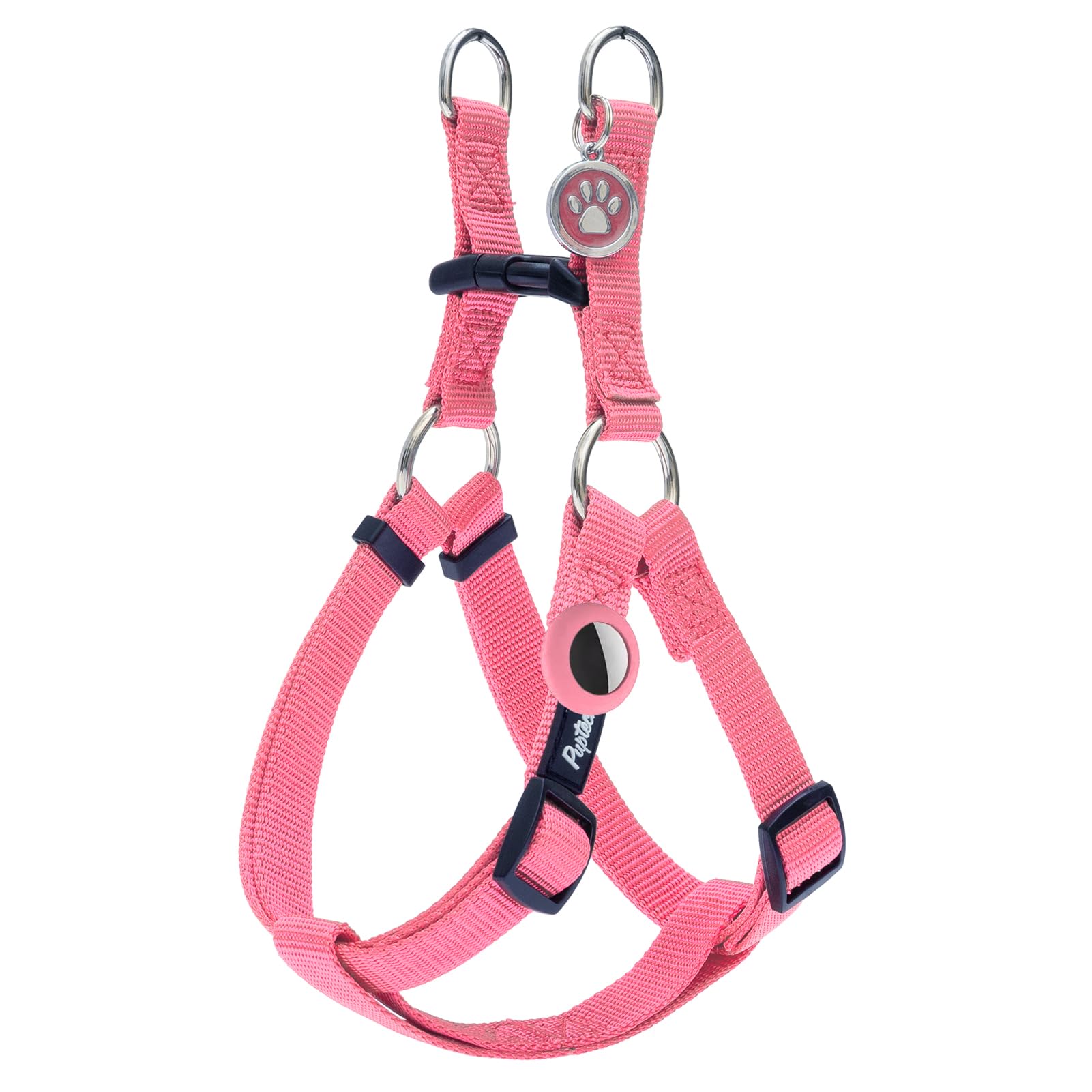 Pupteck No Pull Dog Harness Soft Adjustable Basic Nylon Step In Puppy Vest Outdoor Walking With Id Tag And A-Ir Tag Case, Fuchsi
