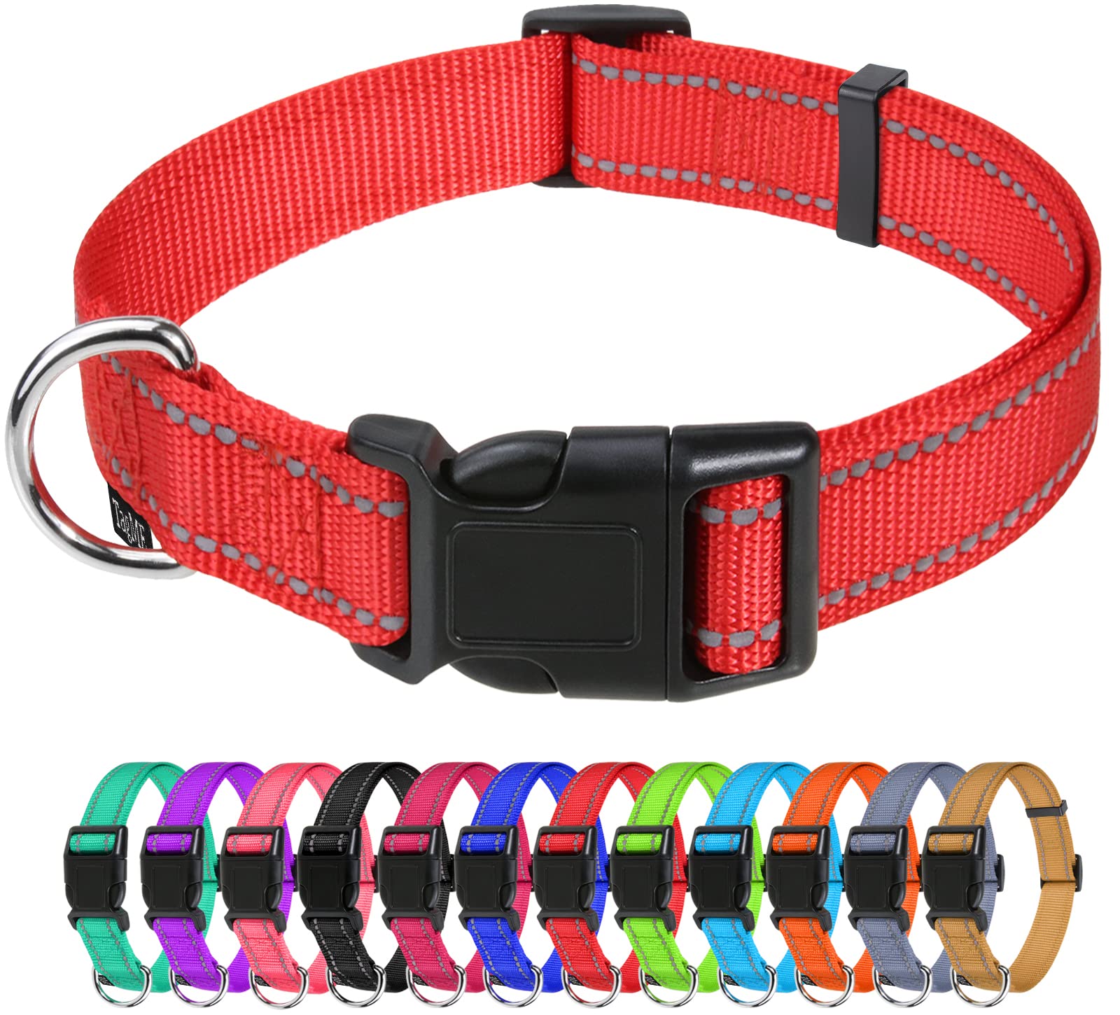 Tagme Reflective Nylon Dog Collars, Adjustable Classic Dog Collar With Quick Release Buckle For Extra Large Dogs, Red, 1¼' Width