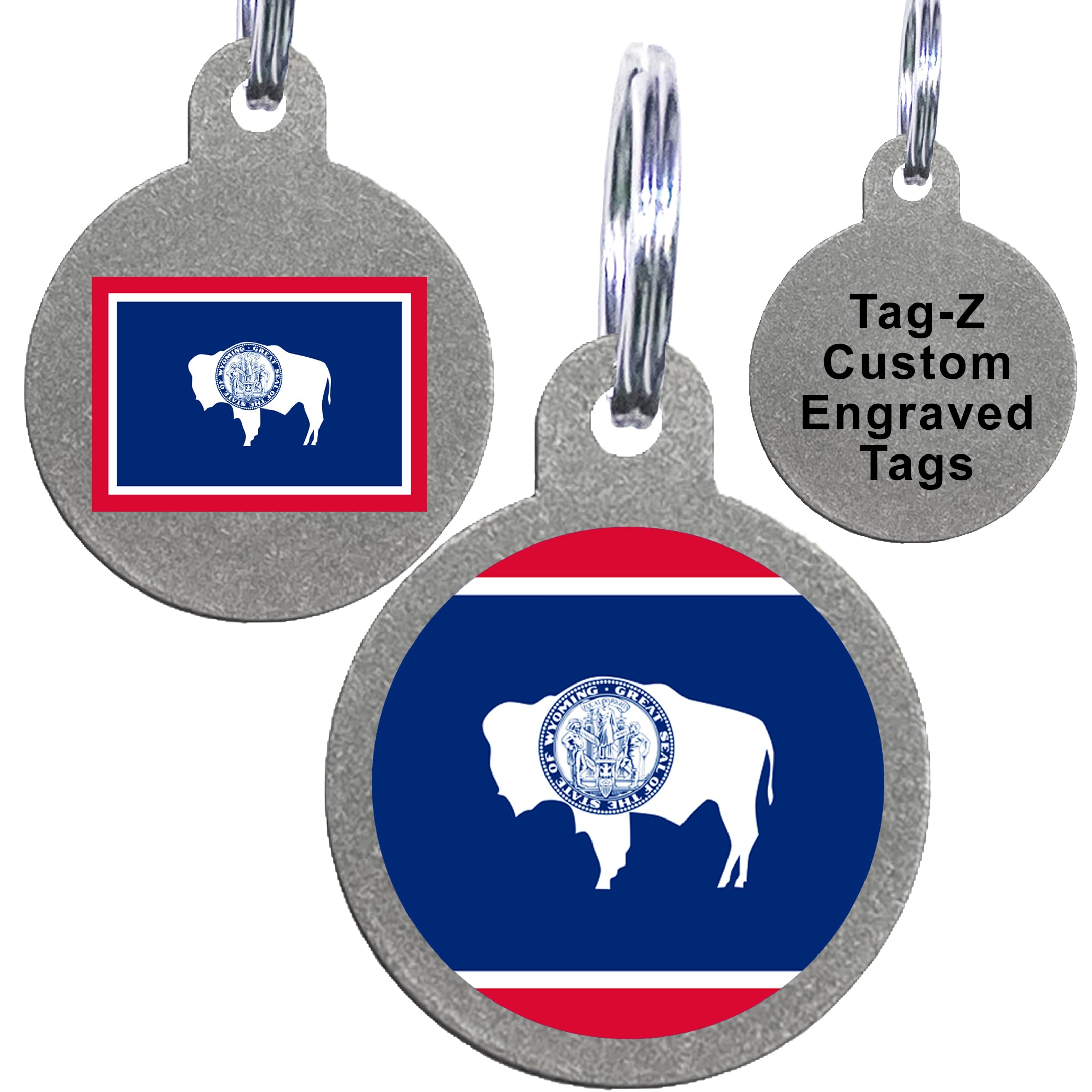 Wyoming Flag Pet Id Tags, Custom Printed And Laser Engraved Circle