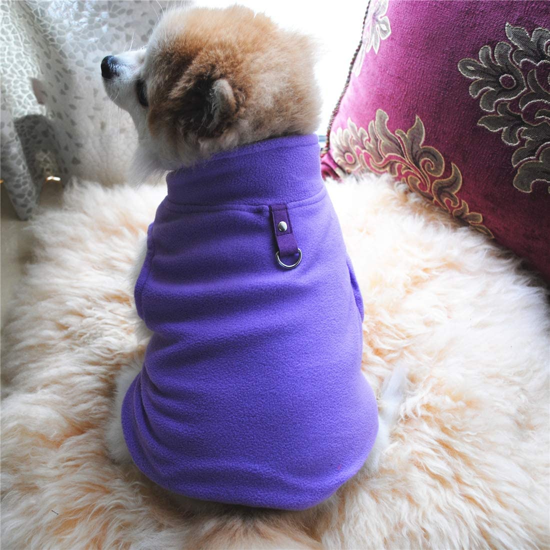 Pixriy Dog Sweater, Soft Fleece Vest With Leash Ring Pullover Jacket Winter Pet Dog Clothes For Puppy Small Dog Cat Teddy Chihuahua Yorkshire For Christmas (L, Purple)