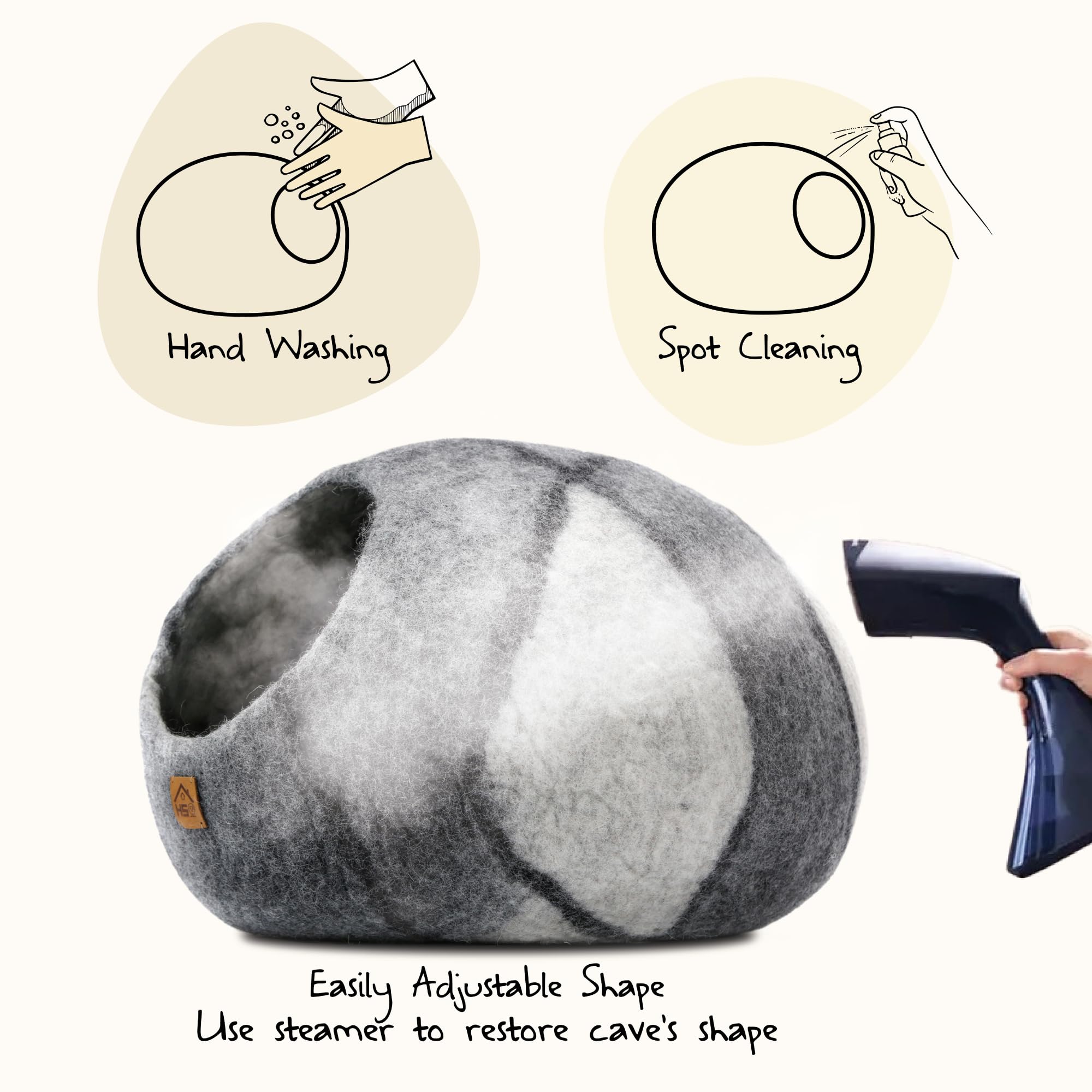 Large Wool Cat Cave Premium Felt Bed For Cats & Kittens Pet House Natural 100% Merino Wool Handmade Indoor Hideaway Eco-Friendly