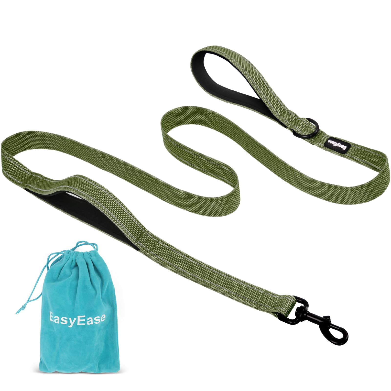 Easyease Dog Leash With 2 Comfortable Soft Padded Handles 6Ft Green Reflective Heavy Duty Pet Dog Walking Leashes Durable Dog Tr