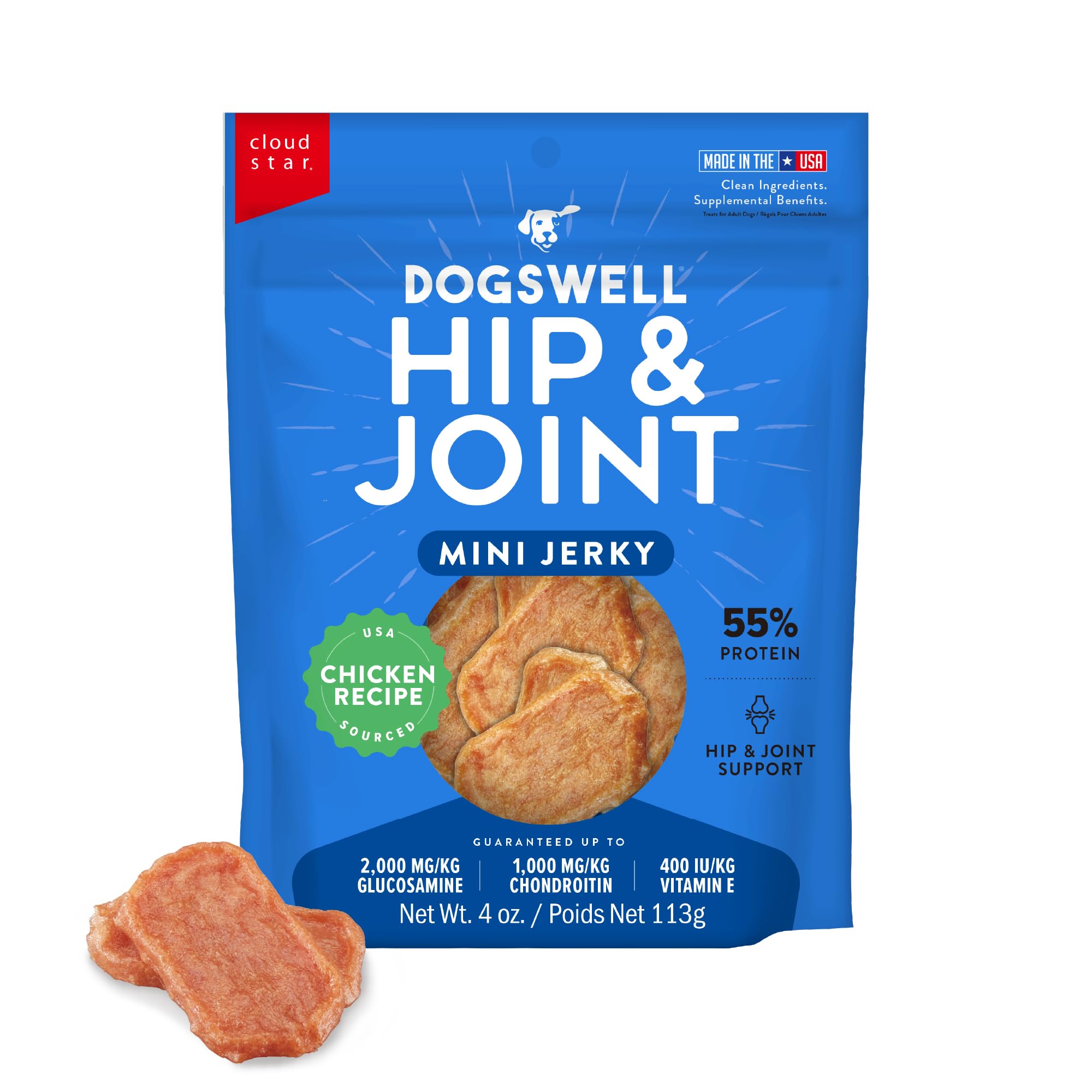 DOGSWELL 842227 Hip & Joint Mini Jerky Pet Food, 4 Oz (842227)