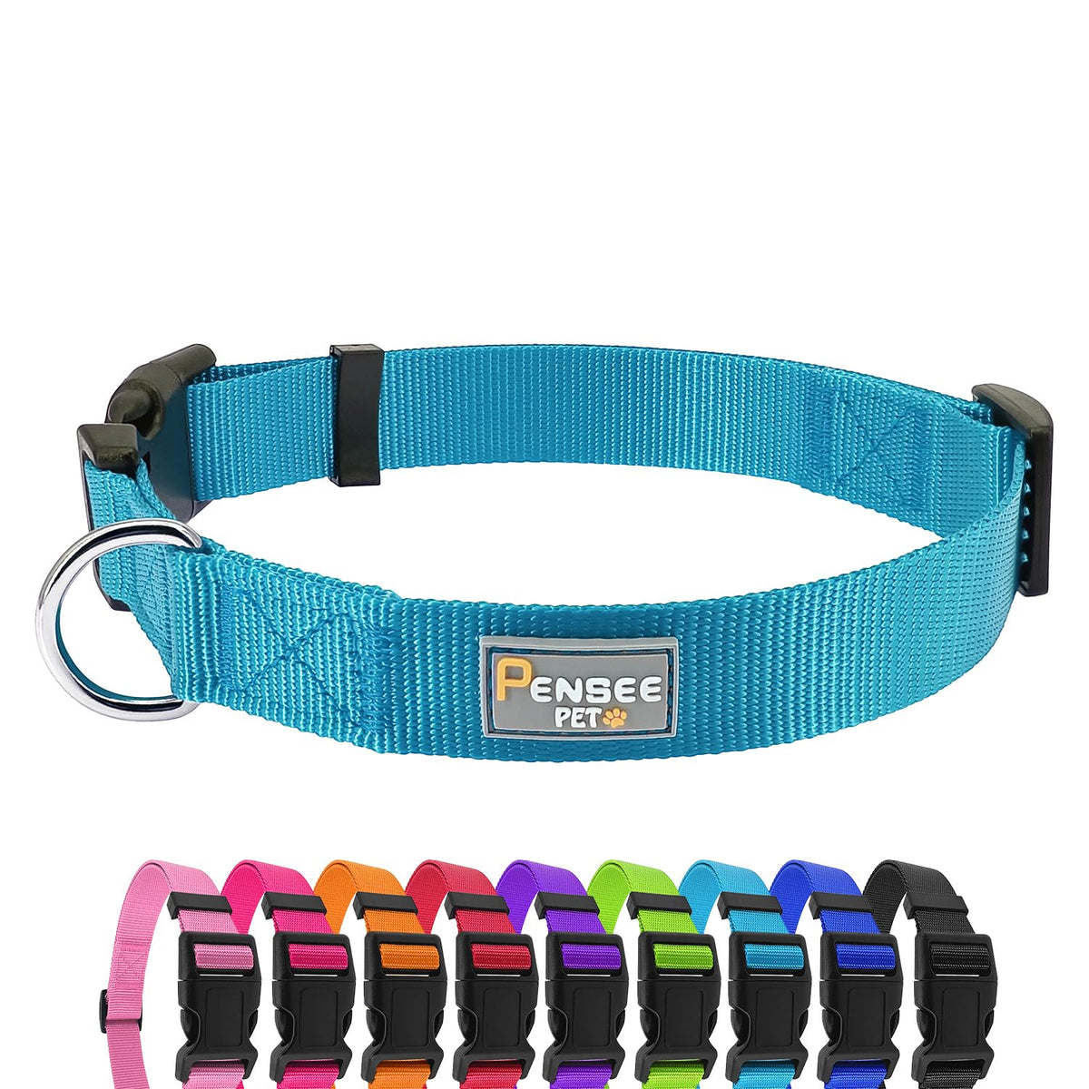 PENSEEPET Dog Collar Light Blue Basic Dog Collars with Breathable Quick Release Nylon Pet Collar for Puppy Small Medium Large Do