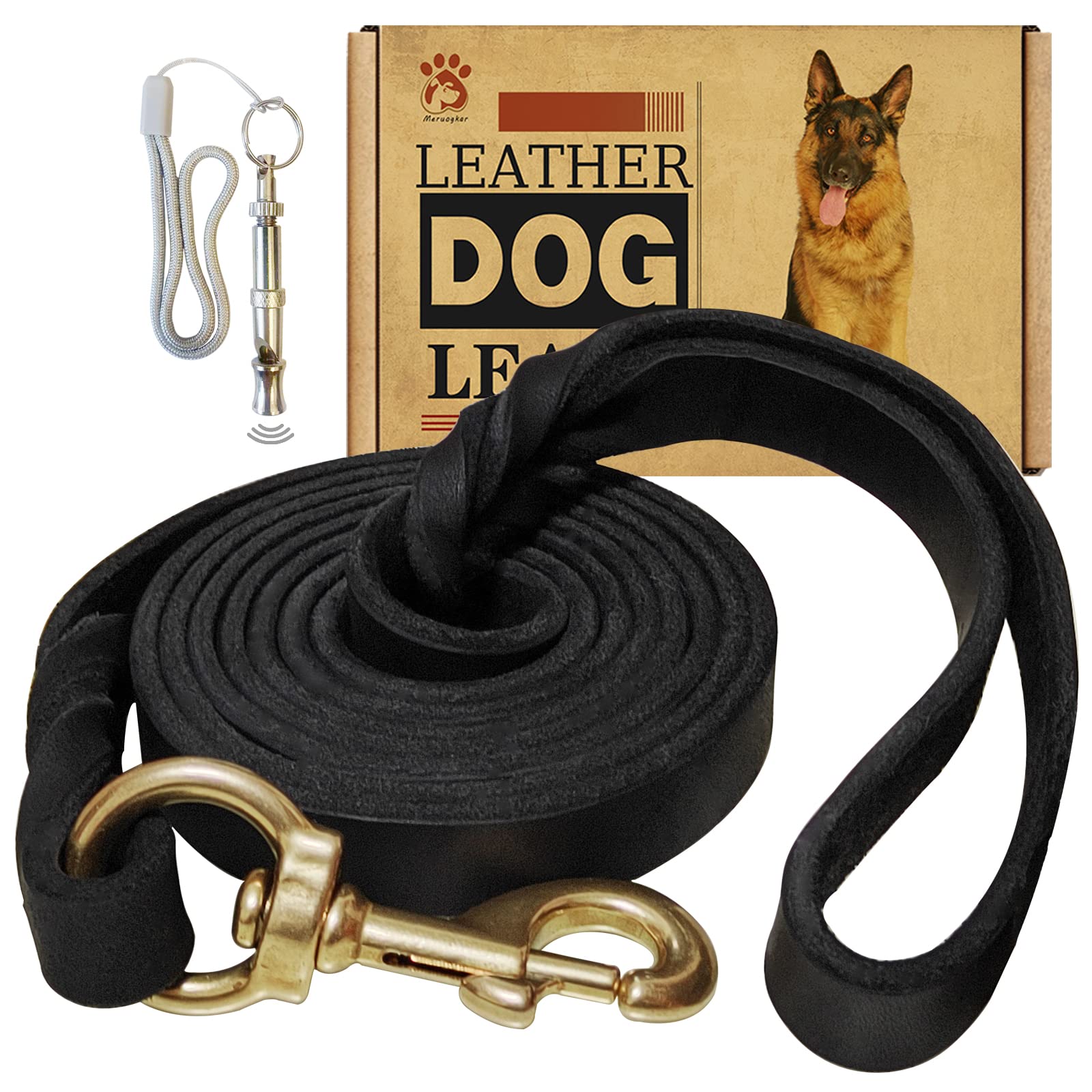 Meruogkar Leather Dog Leash 6Ft X 1/2 Inch,Strong Heavy Duty Genuine Leather Braided Dog Training Leash, Soft And Comfortable Le
