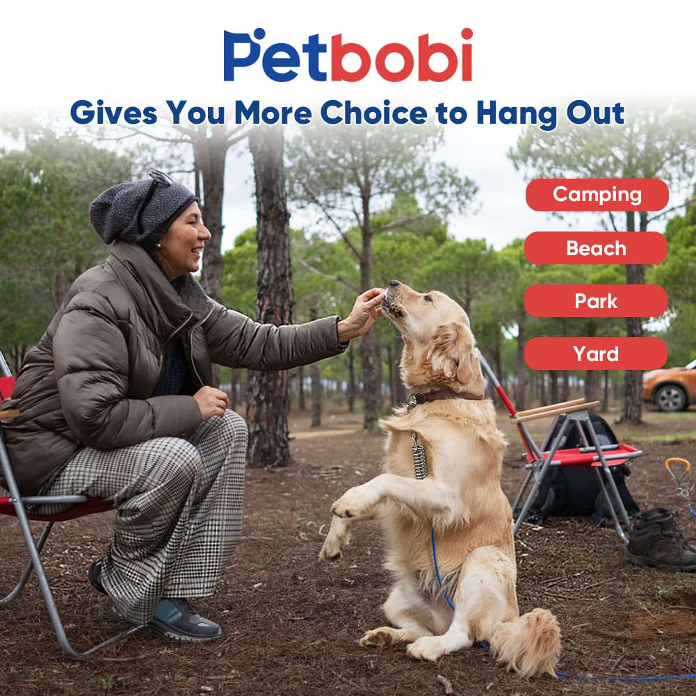 Petbobi Dog Tie Out Cable And Stake - 30Ft Heavy Duty Cable With Spring - No Tangle, 16-Inch Ground Stake - Ideal For Yard, Camping, And Beach - Suitable For Medium To Large Dogs Up To 120 Lbs, Blue