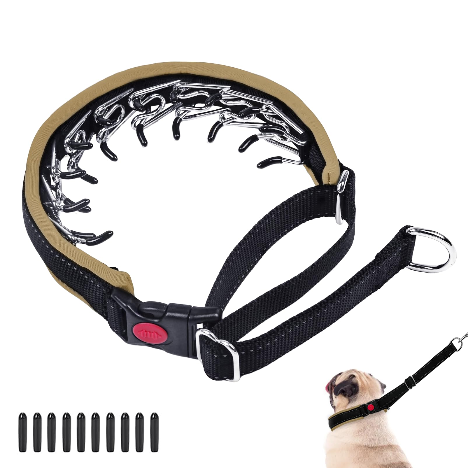 Monstoyo Martingale Collar for Dogs, Hidden No Pull Dog Collar with Buckle, Reflective Nylon Choke Collar Adjustable Limited Sli