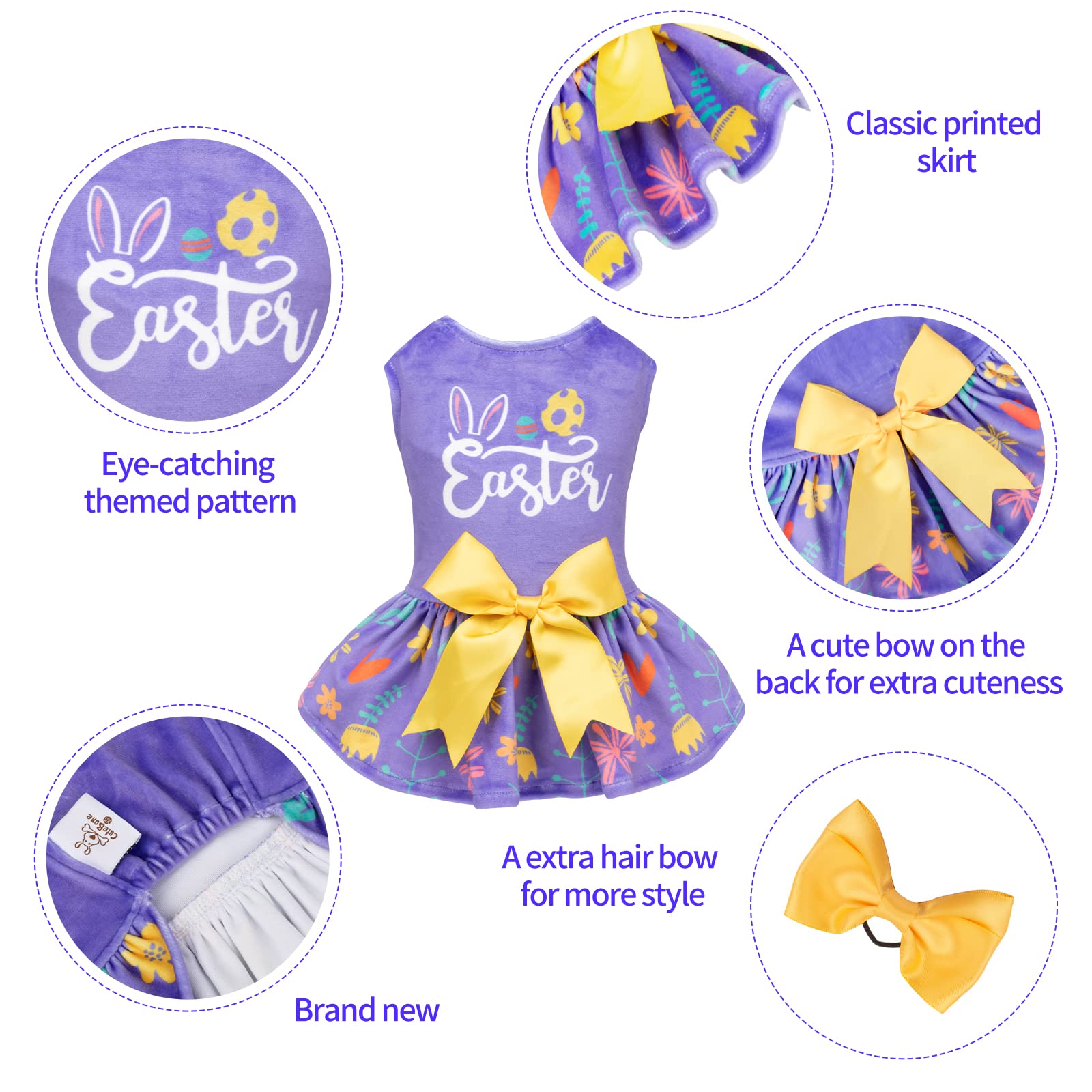 Cutebone Easter Dog Dress Velvet For Small Dogs Girl Flower Skirt Puppy Dresses Purple Dog Clothes Cva16S-D