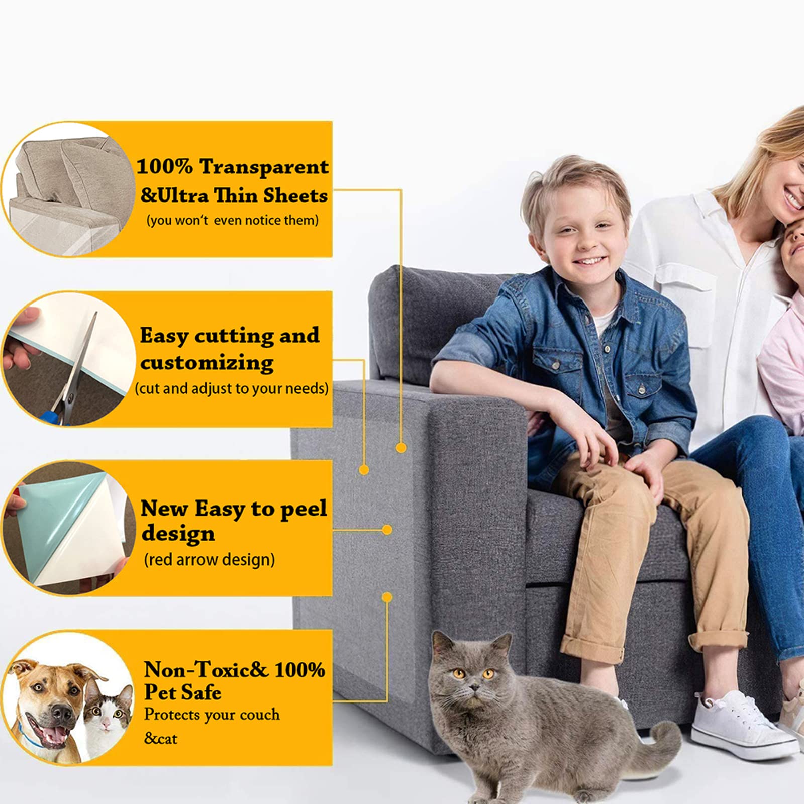 Cat Scratcher For Indoor Cats - 12X17 Inches, 8 Pcs Furniture Protector, Wide Double Side Anti-Scratch Deterrent Tape, Pet Scratch Pad For Pretector Couch, Door, Wall, Carpet