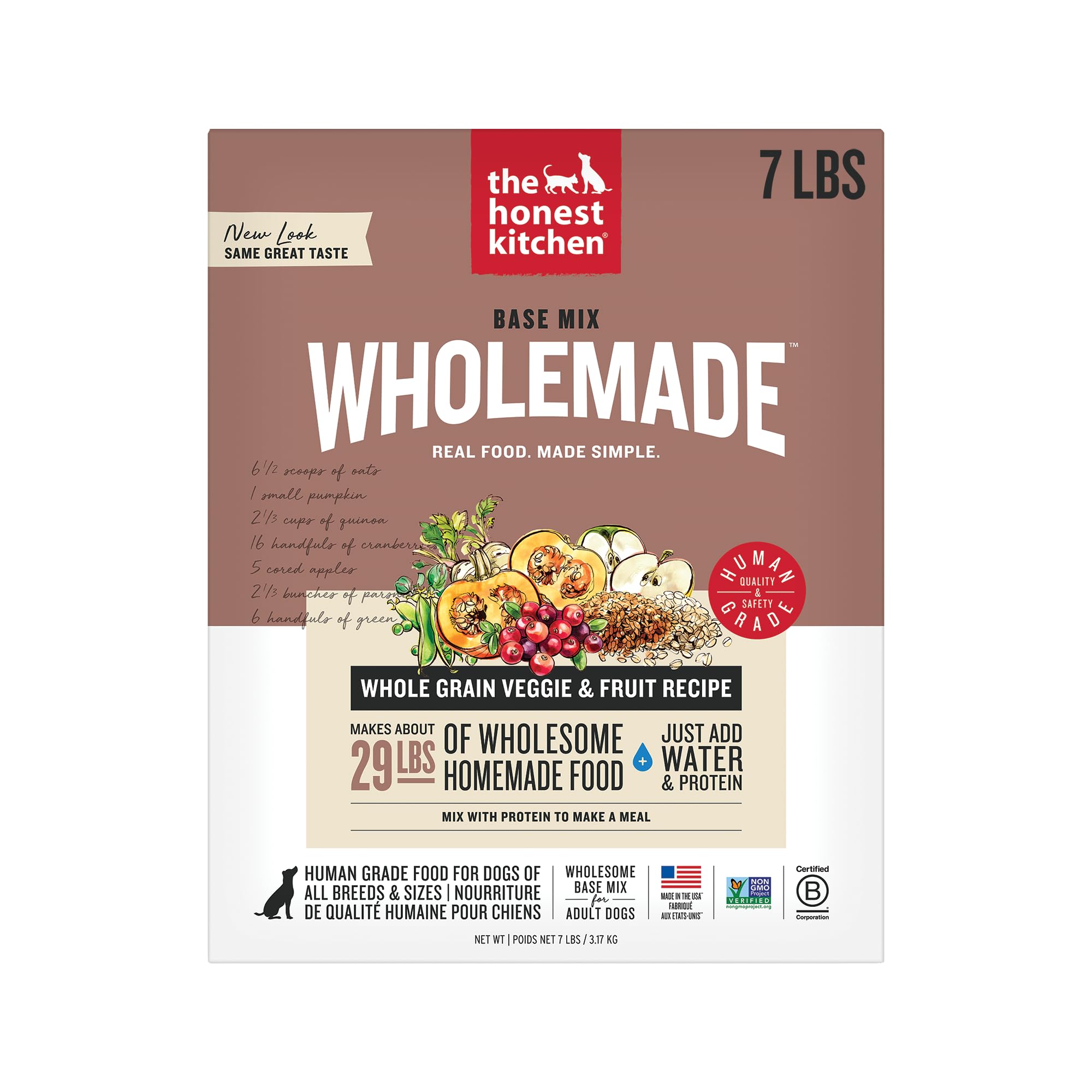 The Honest Kitchen Human Grade Wholemade Dehydrated Whole Grain, Veggie & Fruit Base Mix Dog Food (Just Add Protein), 7 lb Box