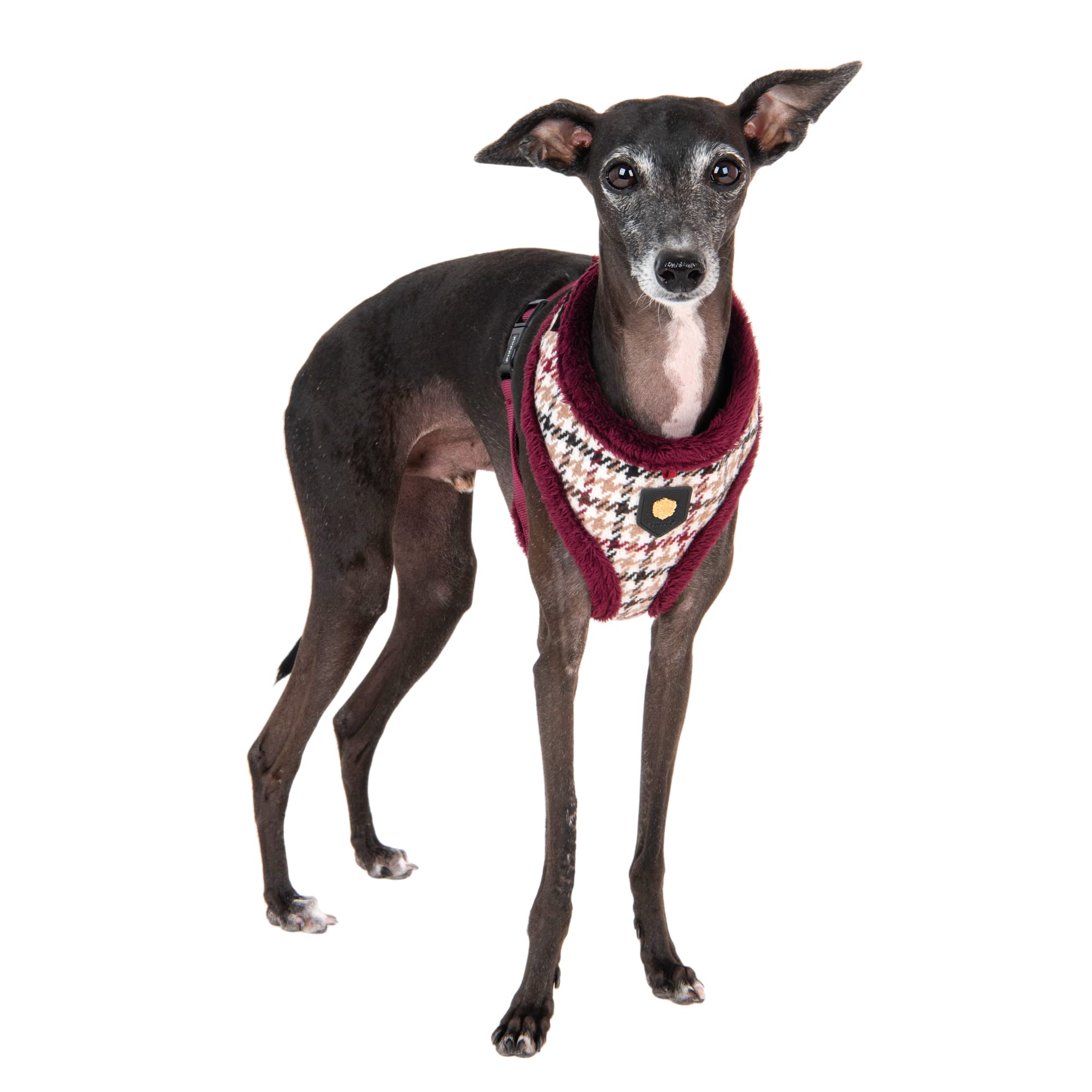 Puppia Kent Dog Harness Over-The-Head Warm Winter Houndstooth Pattern Adjustable Chest For Small And Medium Dog, Wine, Large