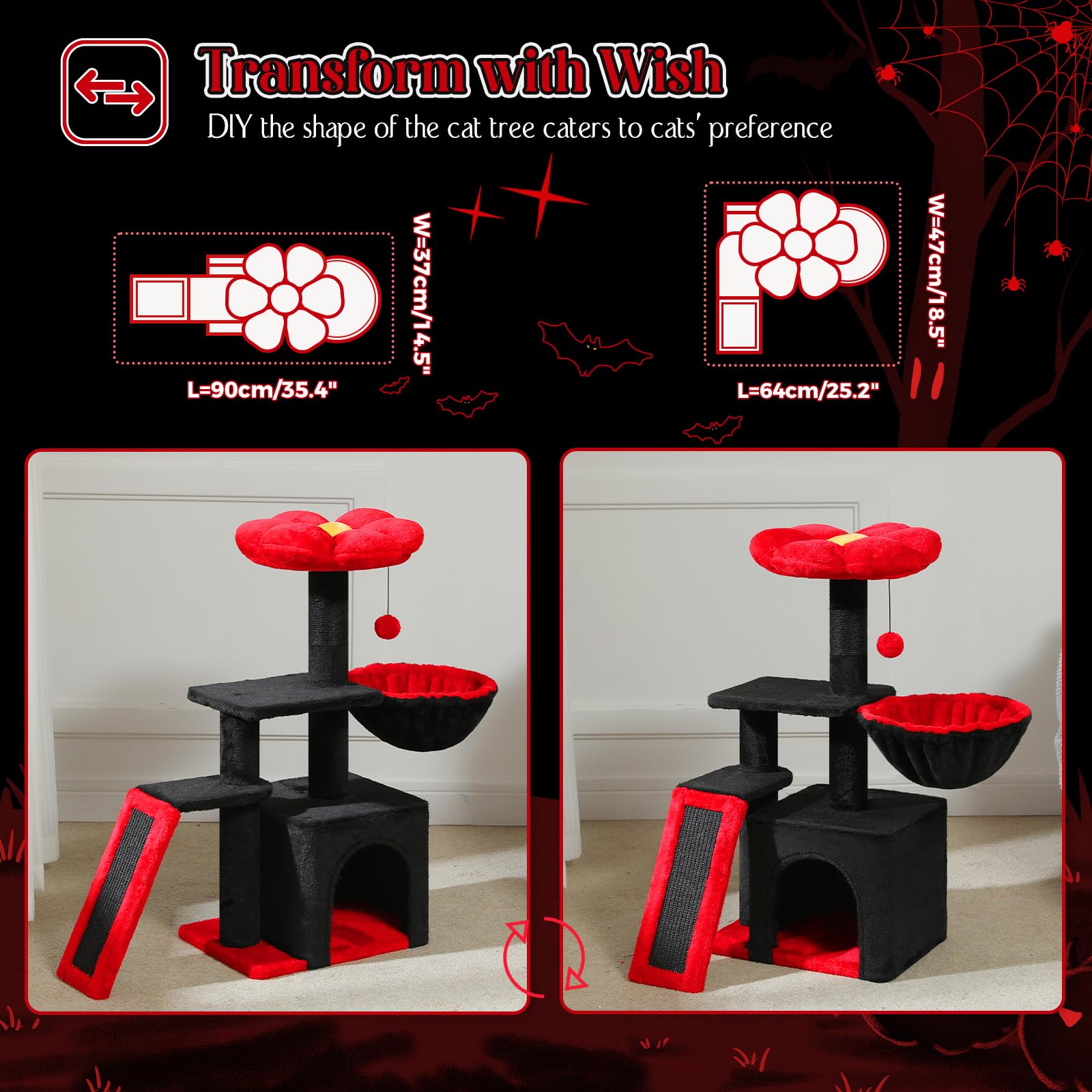 Petepela Gothic Cat Tree For Indoor Cats, 31.5' Small Flower Cat Tower Condo With Sisal Scratching Ramp, Cozy Hammock And Remov