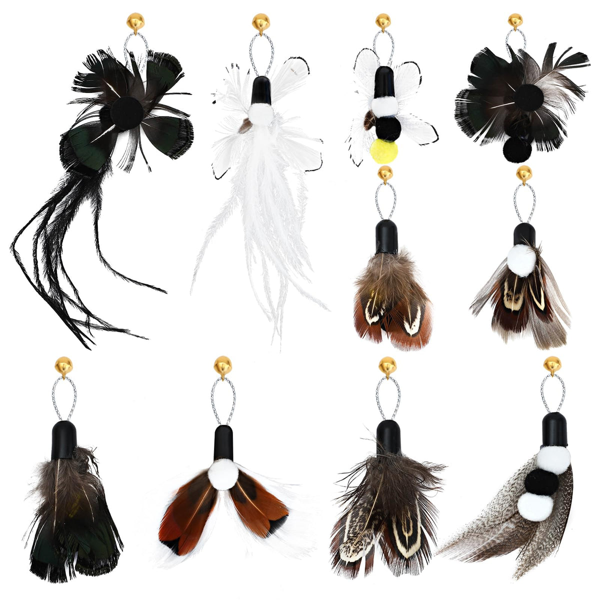 Subang 8 Pieces Cat Feather Toys Replacement Bird Insect Cat Toy Wand Refills Cats Toy Replacement Natural Bird Feathers For Cat