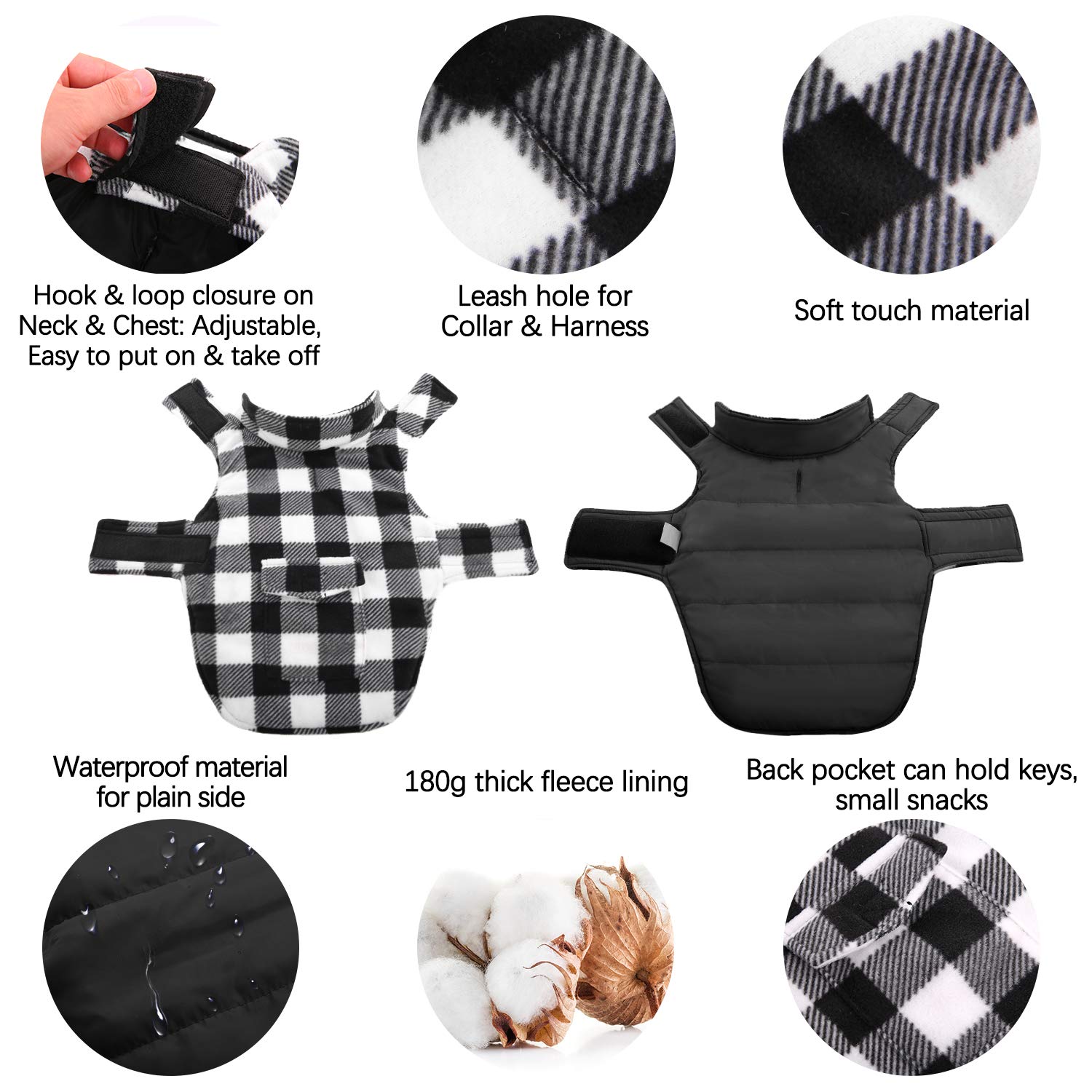 Kuoser Cozy Dog Winter Coat, Windproof Dog Jacket British Style Plaid Cold Weather Dog Coat Reversible Warm Dog Vest For Small Medium Large Dogs White Xs