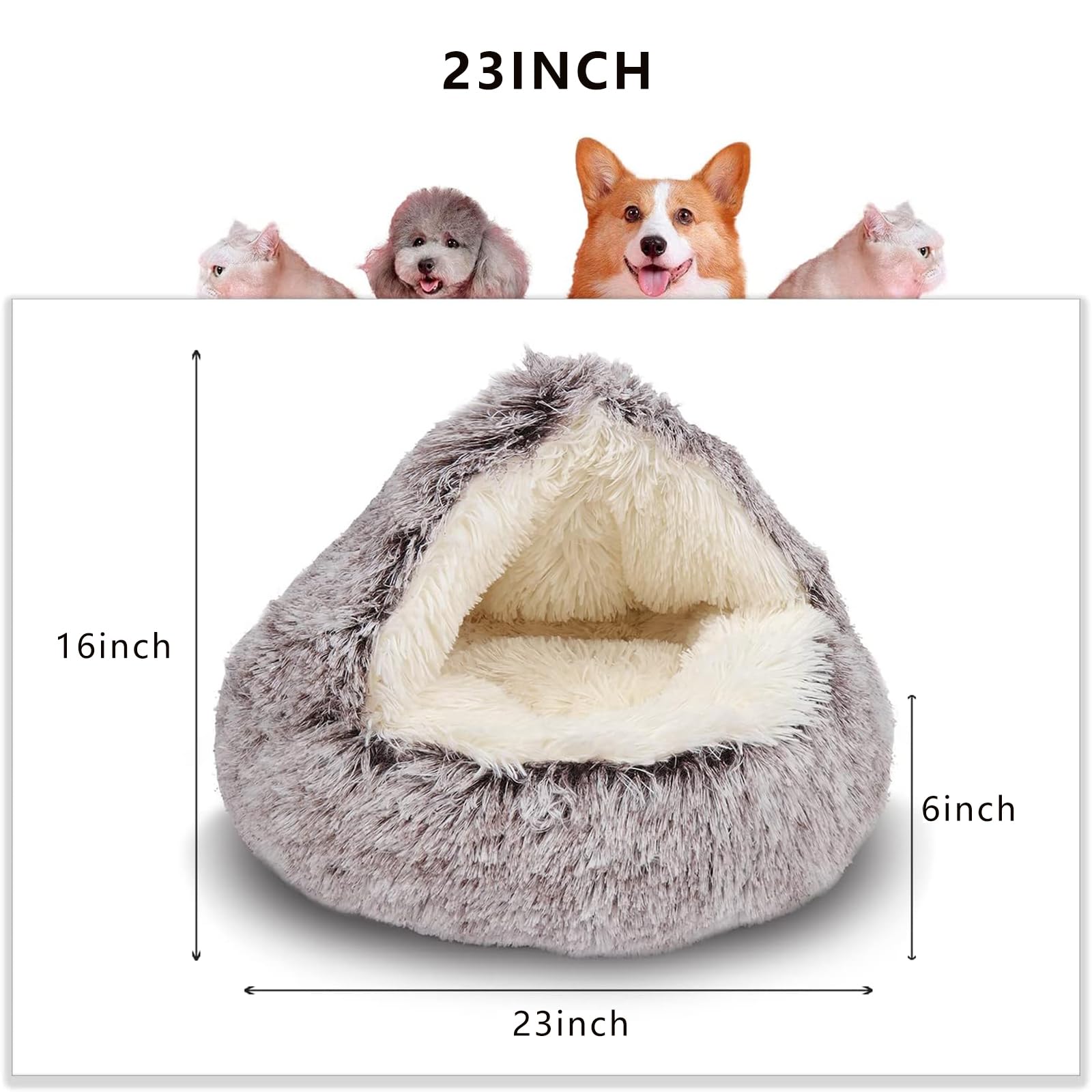 Shinhye Cat Bed Round Plush Fluffy Hooded Cat Bed Cave, Cozy For Indoor Cats Or Small Dog Beds, Soothing Pet Beds Doughnut Calm