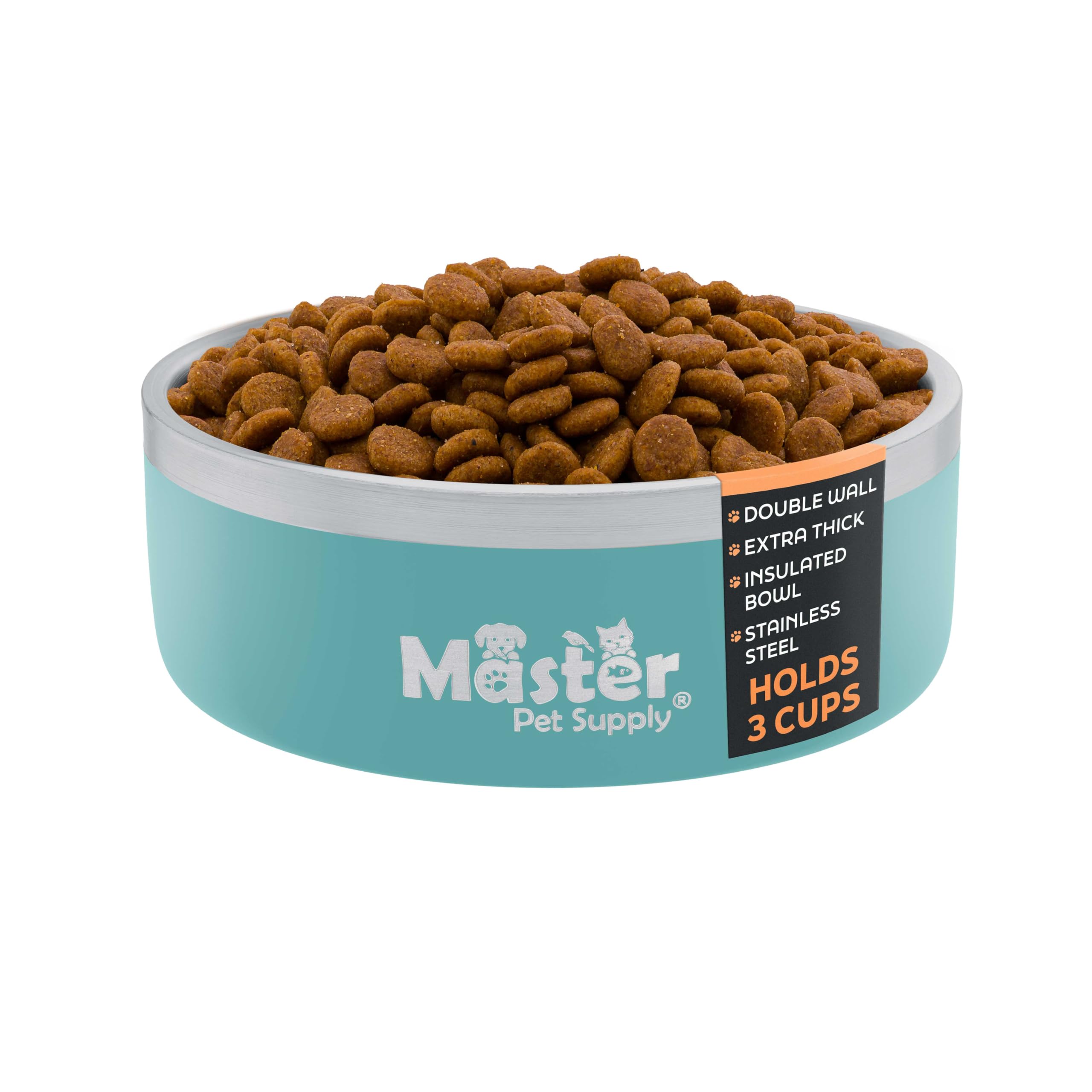 Master Pet Supply Stainless Steel Dog Bowls - 25 oz, Heavy Duty - Aqua Sky, Double Wall Extra-Thick Insulated, Non-Slip Pet Wate