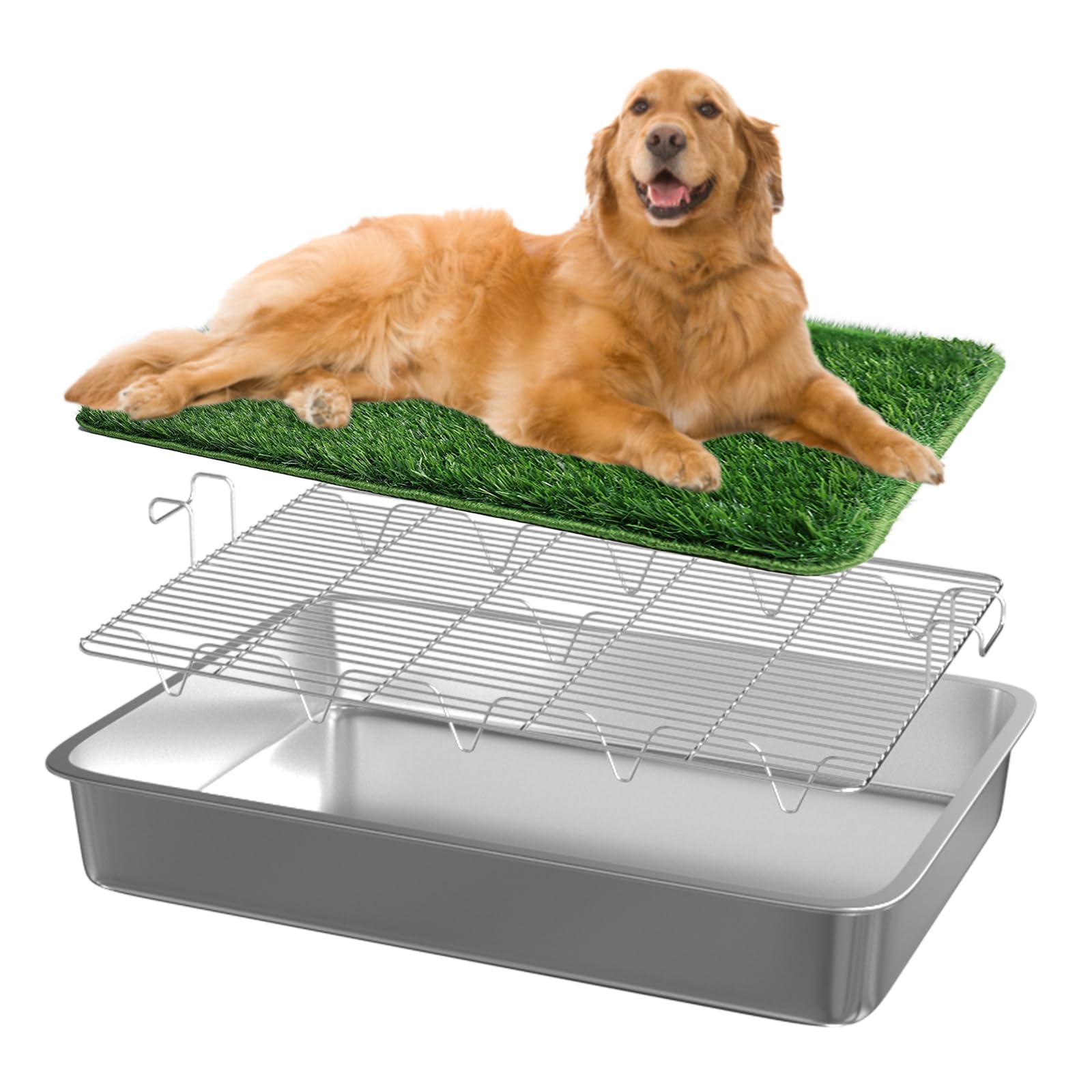 Qonimm Stainless Dog Grass Pad With Tray Large 28''X20''X4'',Outdoor And Indoor Dog Potty Waterproof Washable Reusable For Large