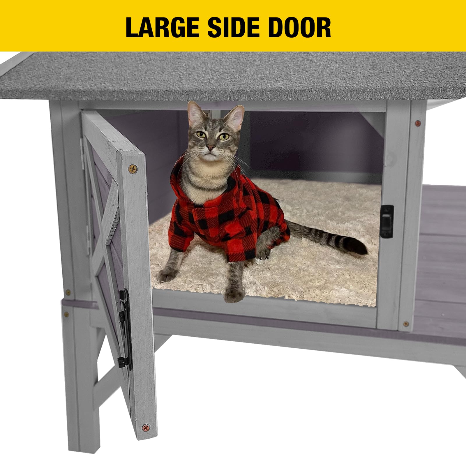 Aivituvin Outdoor Cat House, Large Weatherproof Roof, 100% Wooden, Outside Feral Cat Shelter For Winter
